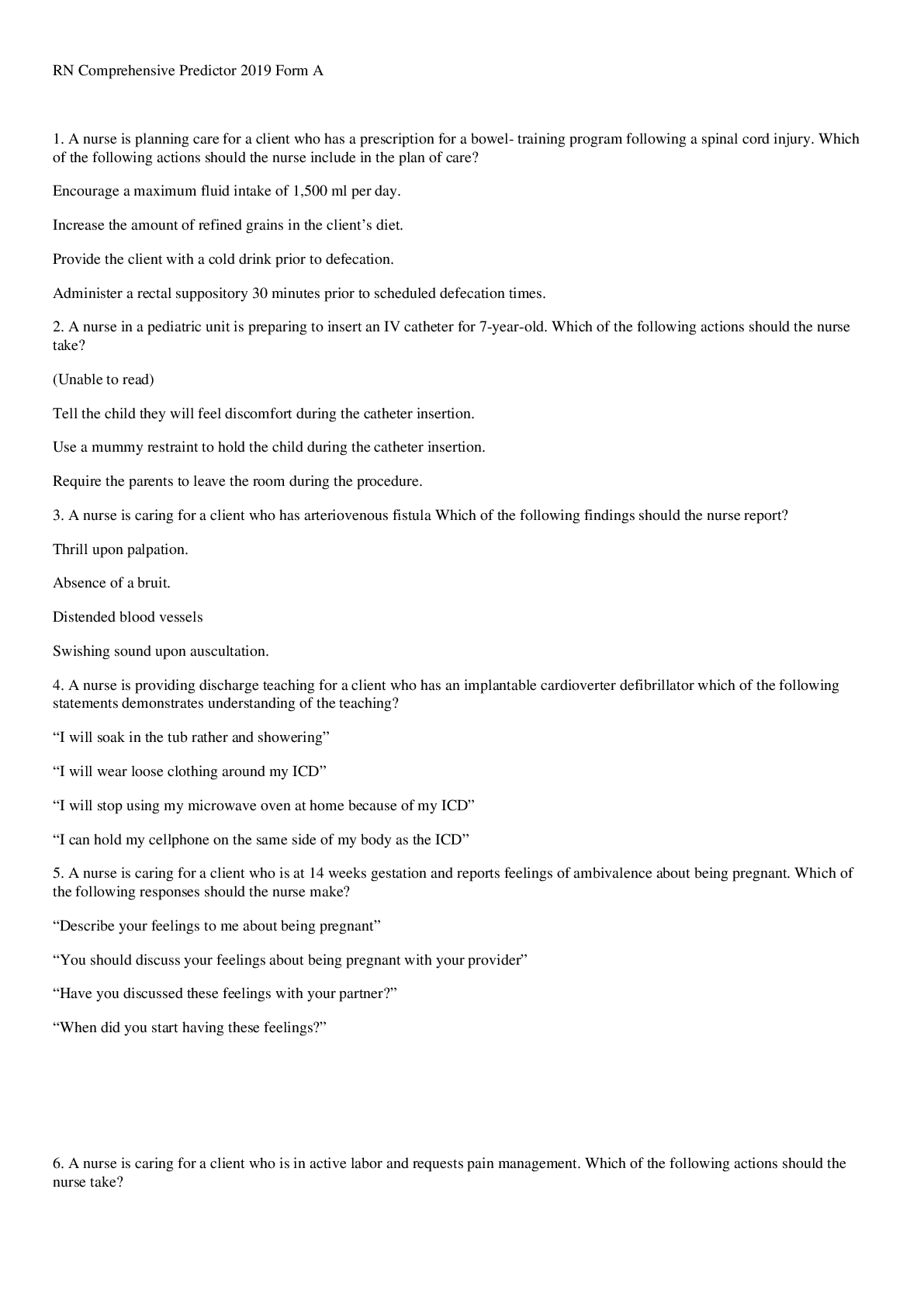 Preview image for RN Comprehensive Predictor 2019 Form A