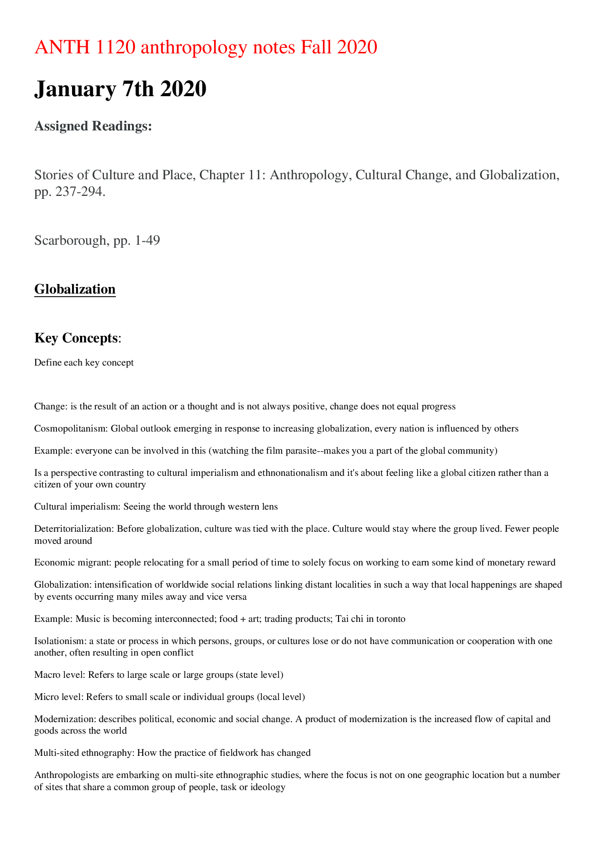 Preview image for ANTH 1120 anthropology notes Fall 2020,GRADED A