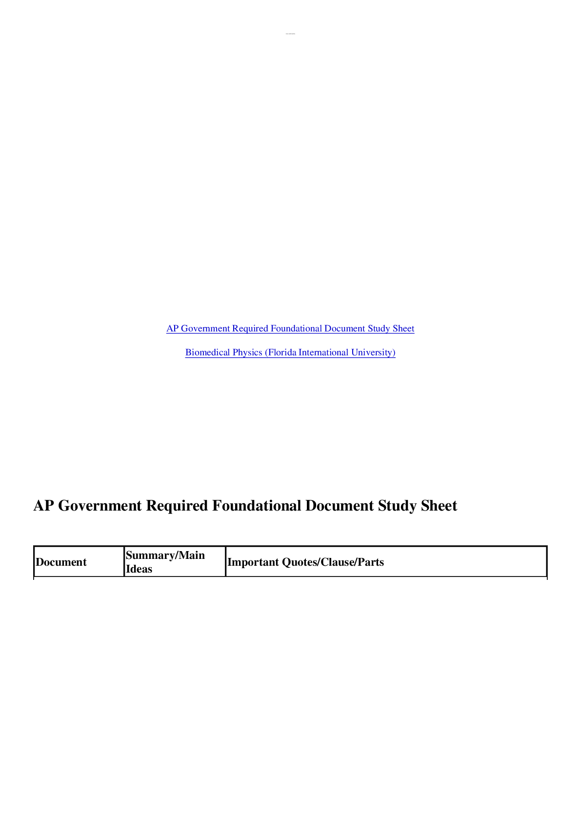 Preview image for AP Government Required Foundational Document Study Sheet