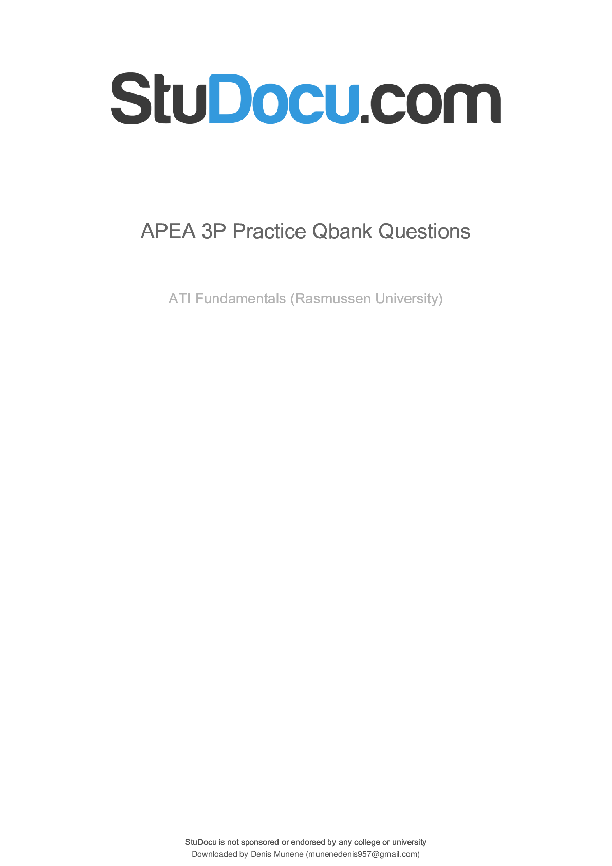 Preview of Grand Canyon University - NURSING NUR-634: APEA 3P Exam Questions and Answers. 100% Correc