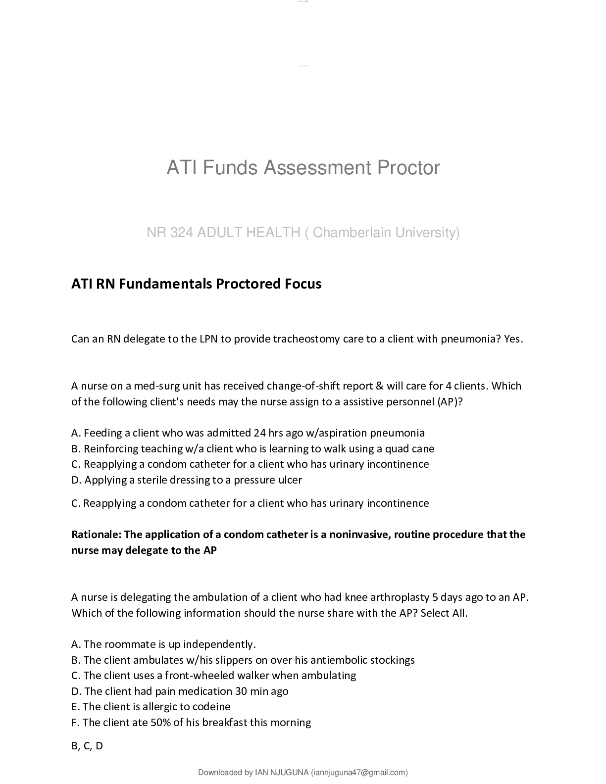 Preview image for ATI RN Fundamentals Proctored Focus with complete solution(Already graded A)