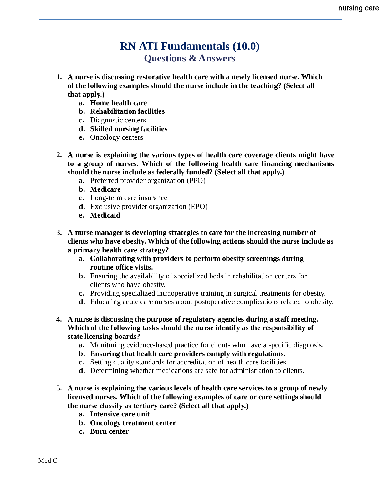 Preview image for RN ATI Fundamentals (10.0) Questions & Answers