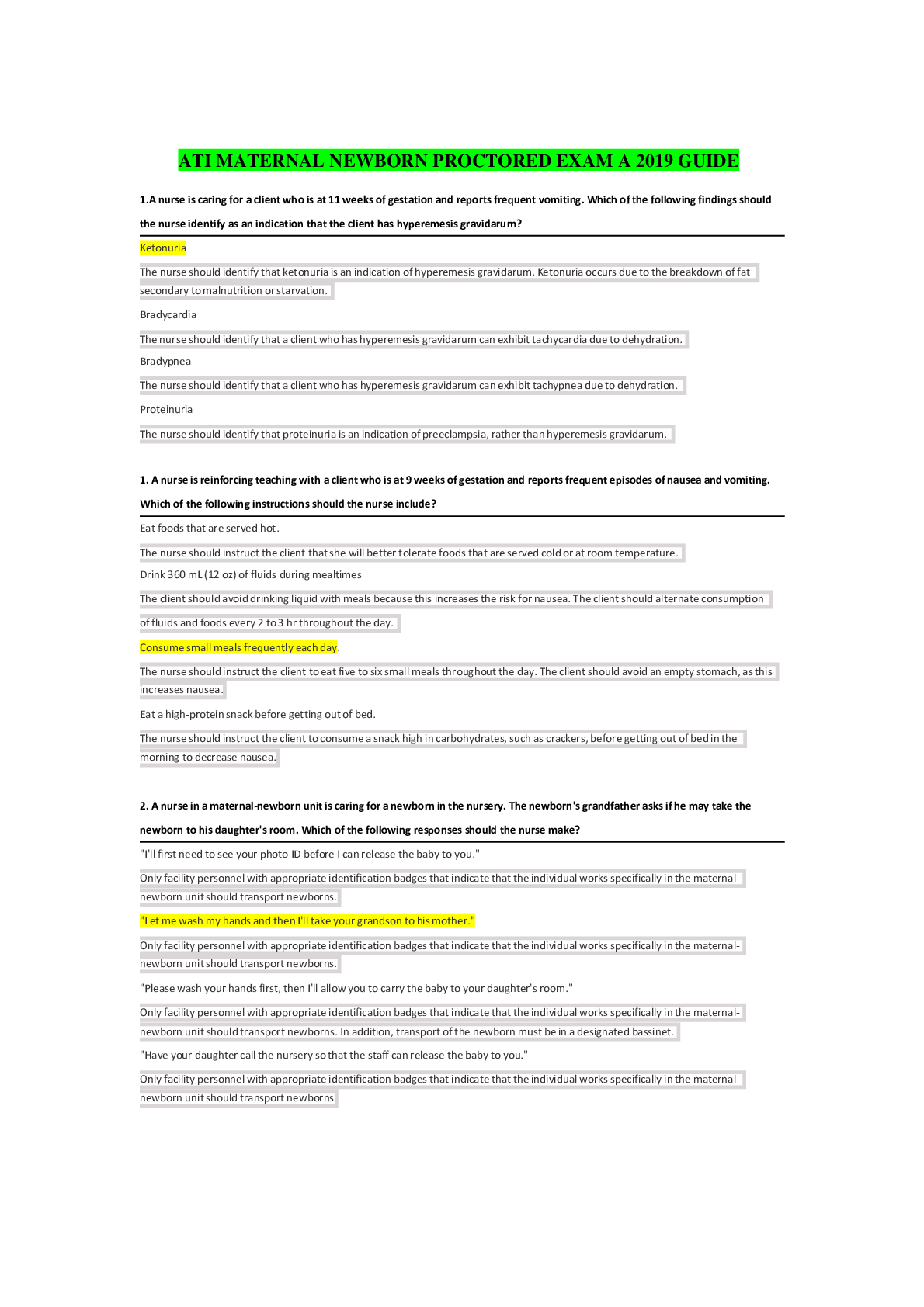 Preview image for ATI MATERNAL NEWBORN PROCTORED EXAM A 2019 GUIDE