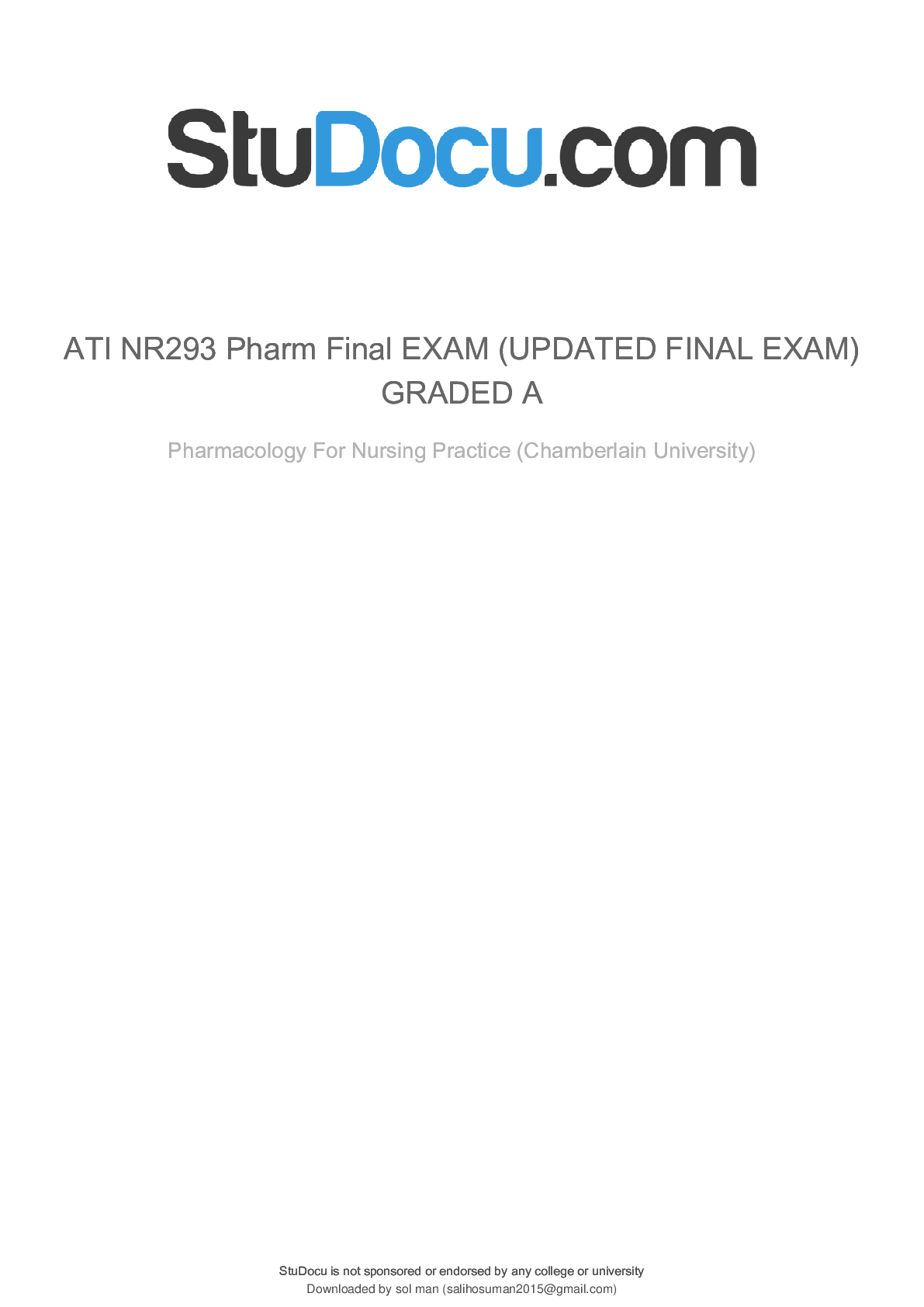 Preview image for ATI NR293 Pharm Final EXAM (UPDATED FINAL EXAM)GRADED AGRADED A