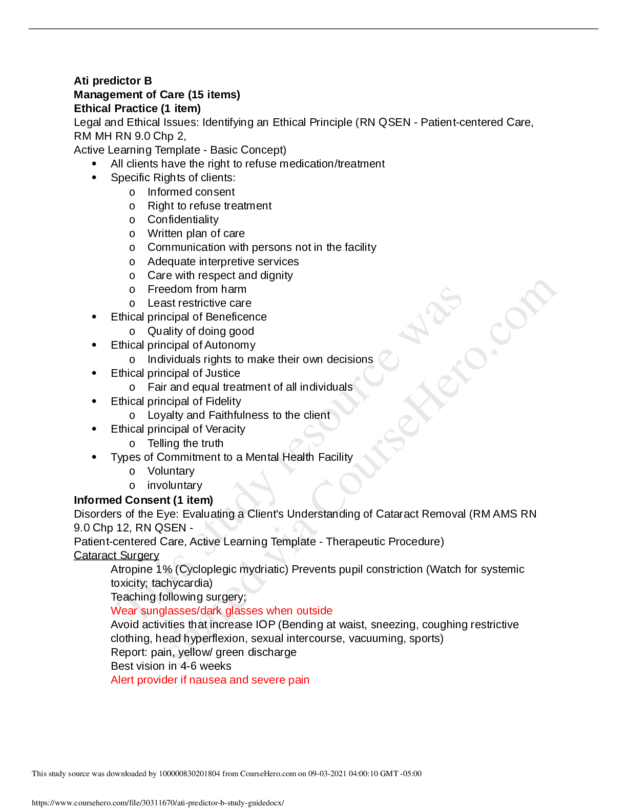 Preview image for ati predictor b study guide.