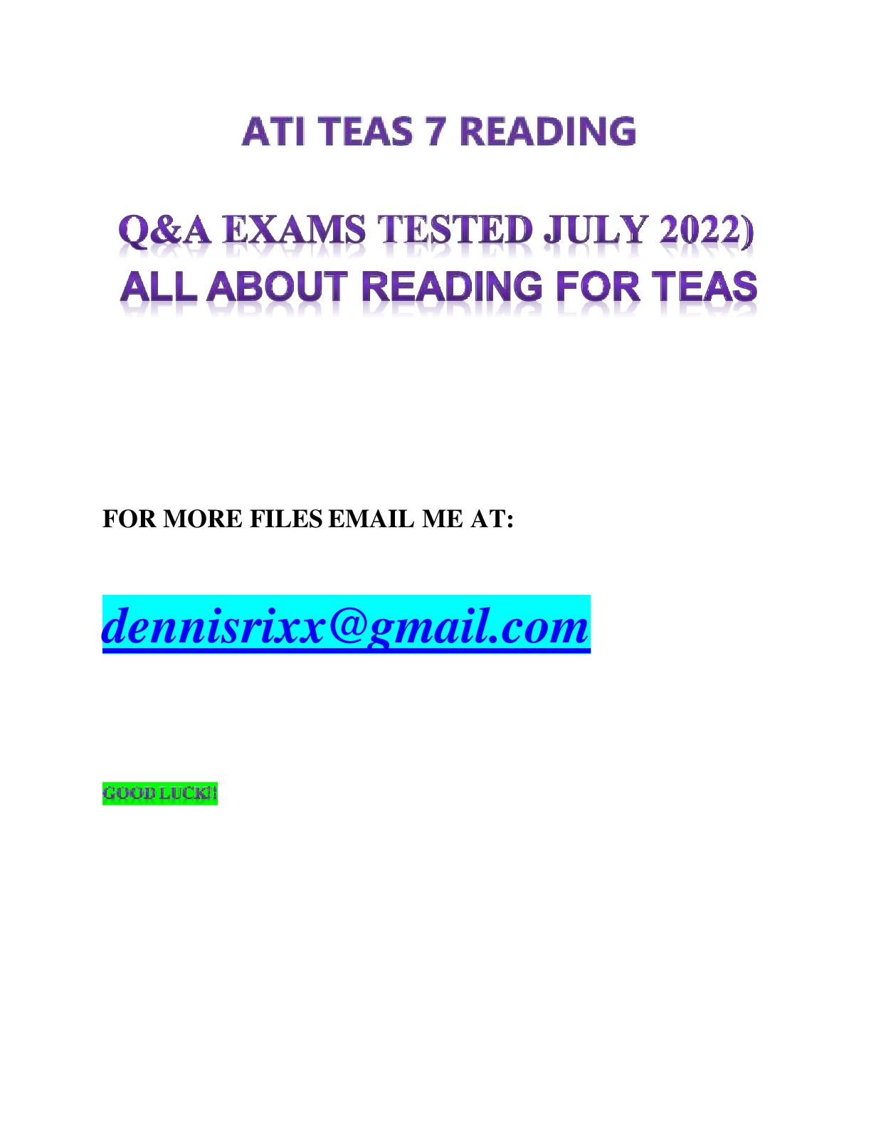 Preview image for ATI TEAS 7 Reading LATEST VERSION 2022/2023