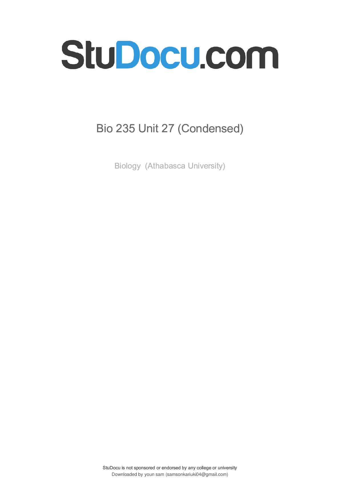 Preview of Bio 235 final exam docs Unit 27 (Condensed) Biology