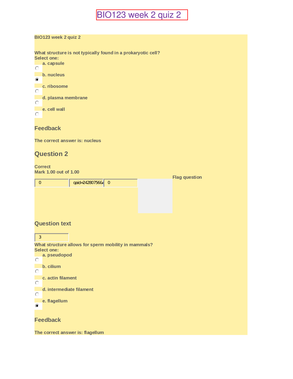 Preview of Georgia Military College BIO123 / bio123 Week 2 Quiz2