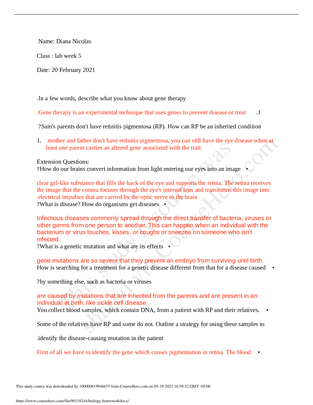 Preview of Georgian Court UniversityBIOLOGY 121biology homework