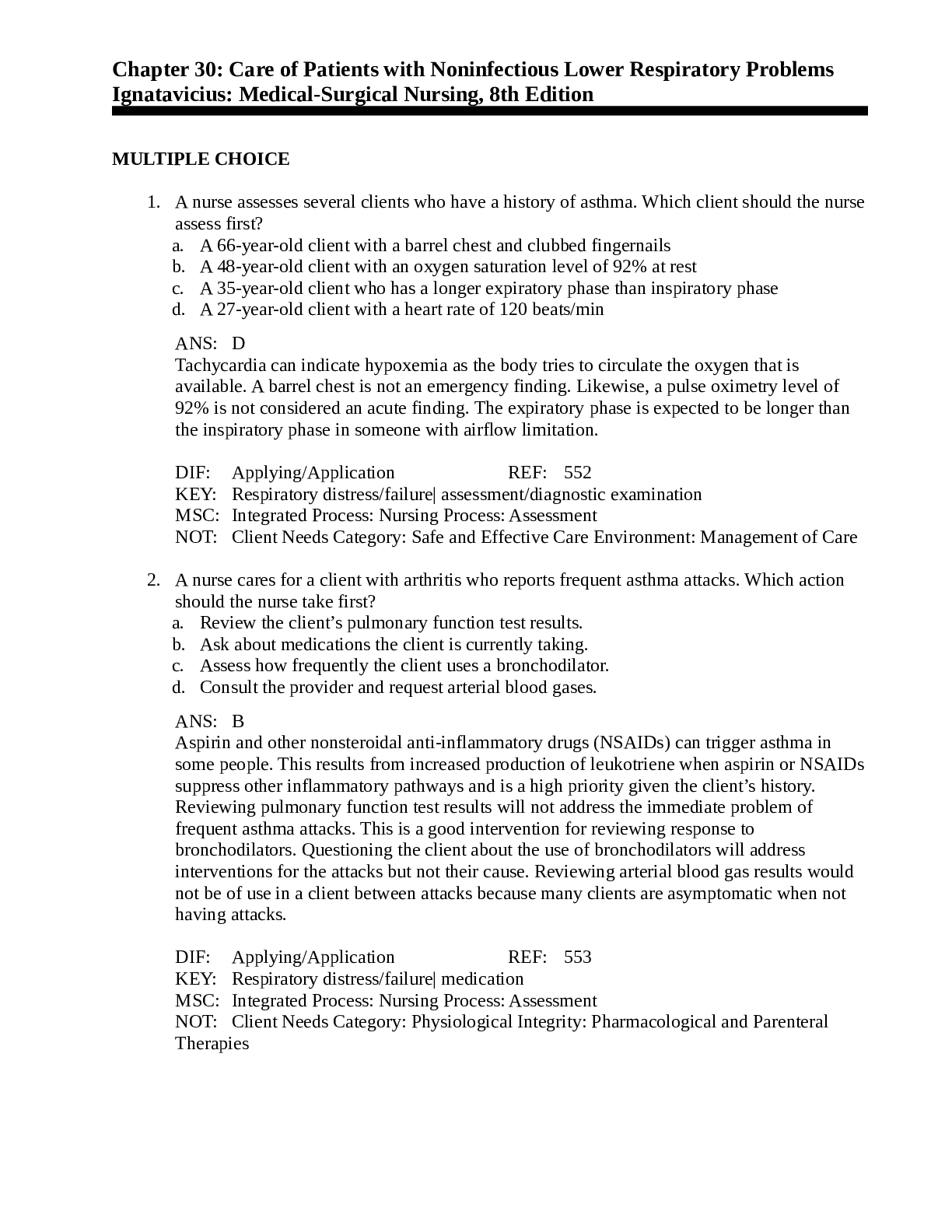 Preview image for Chapter 30: Care of Patients with Noninfectious Lower Respiratory Problems Ignatavicius: Medical-Surgical Nursing, 8th Edition