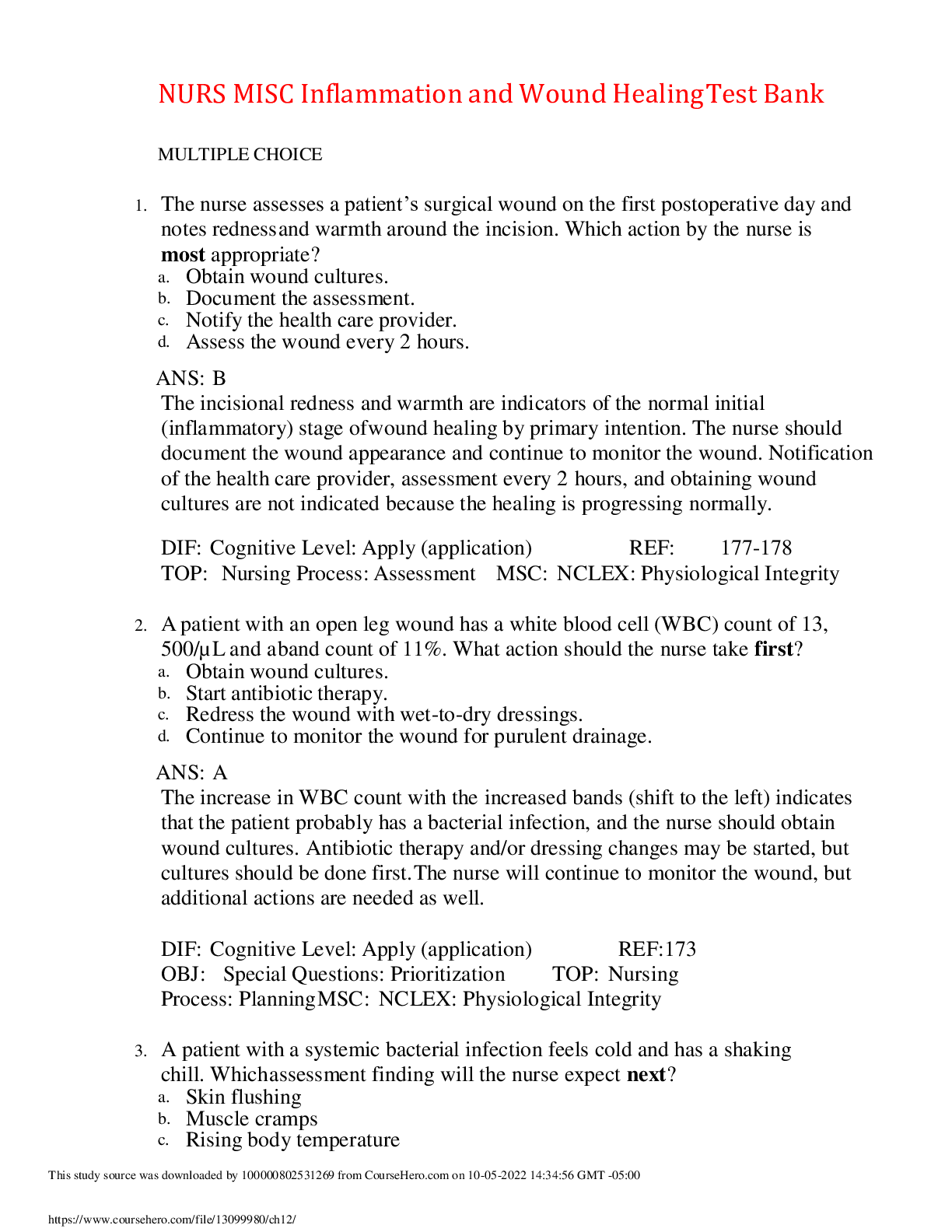 Preview image for NURS MISC Inflammation and Wound Healing Test Bank,100% CORRECT