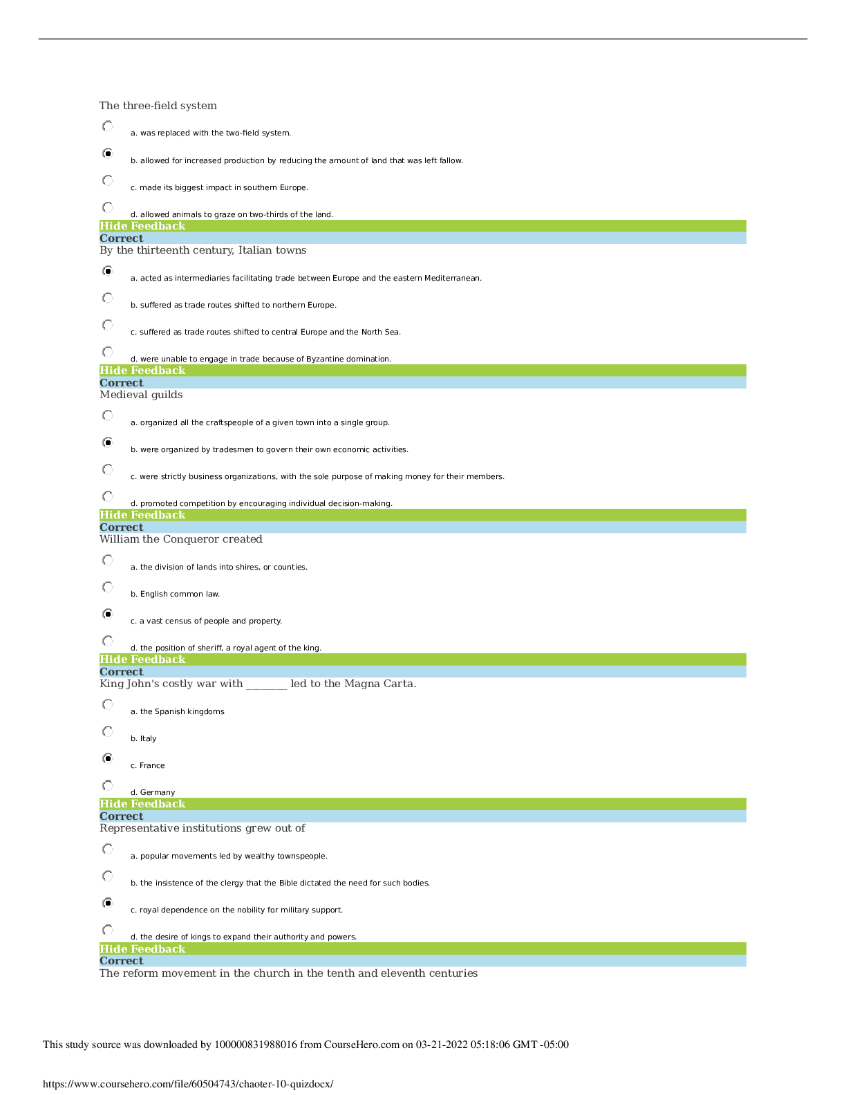 Preview of [SOLVED] HIEU 201 / HIEU201 Chapter 10 Quiz (LATEST 2022 Graded A+)