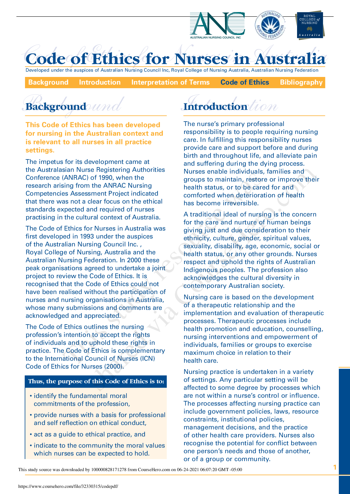 Preview image for Code of Ethics for Nurses in Australia