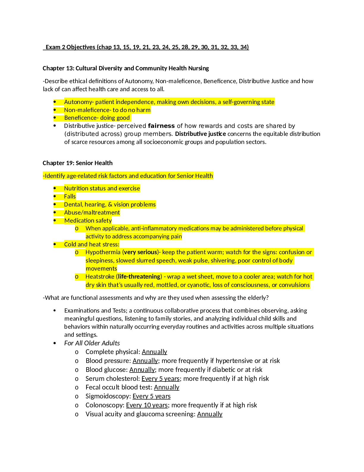 Preview of NR442/ NR 442 Community Health Nursing Exam 2 Objectives (chap 13, 15, 19, 21, 23, 24, 25,