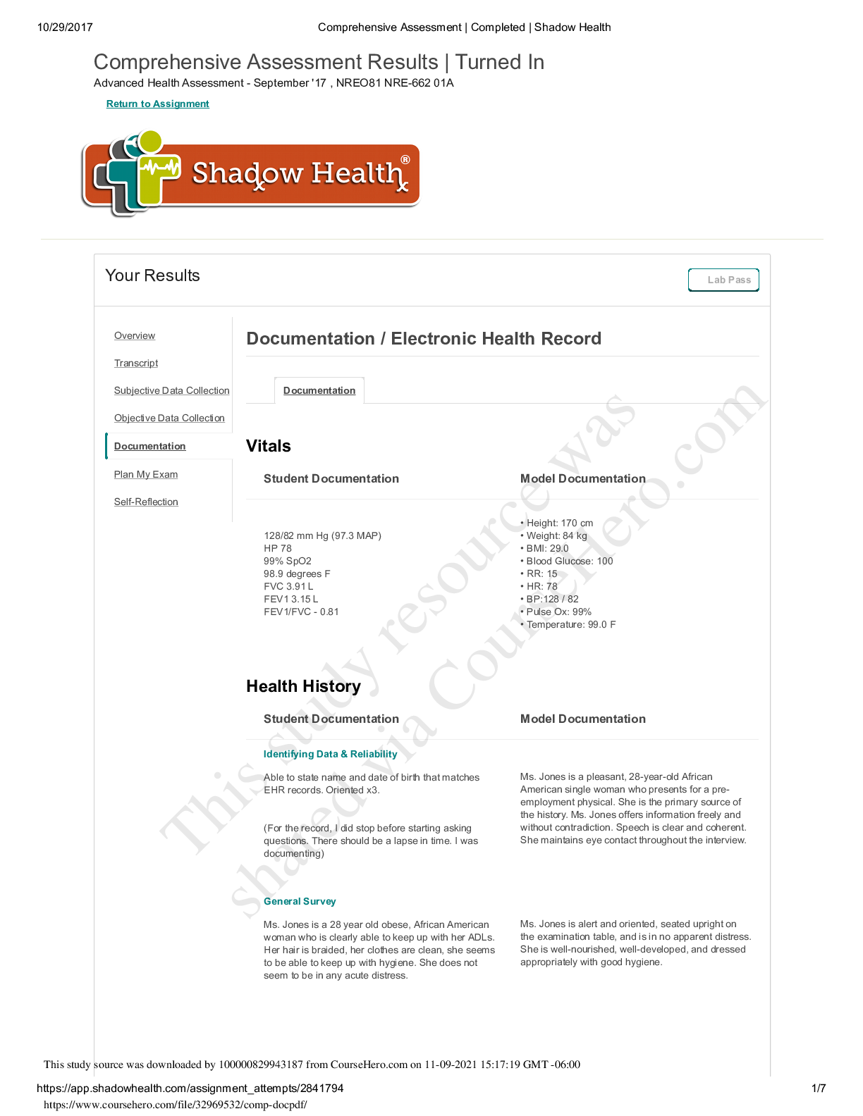 Preview image for Shadow Health Comprehensive Assessment Tina Jones -Documentation /Electronic Health Record.