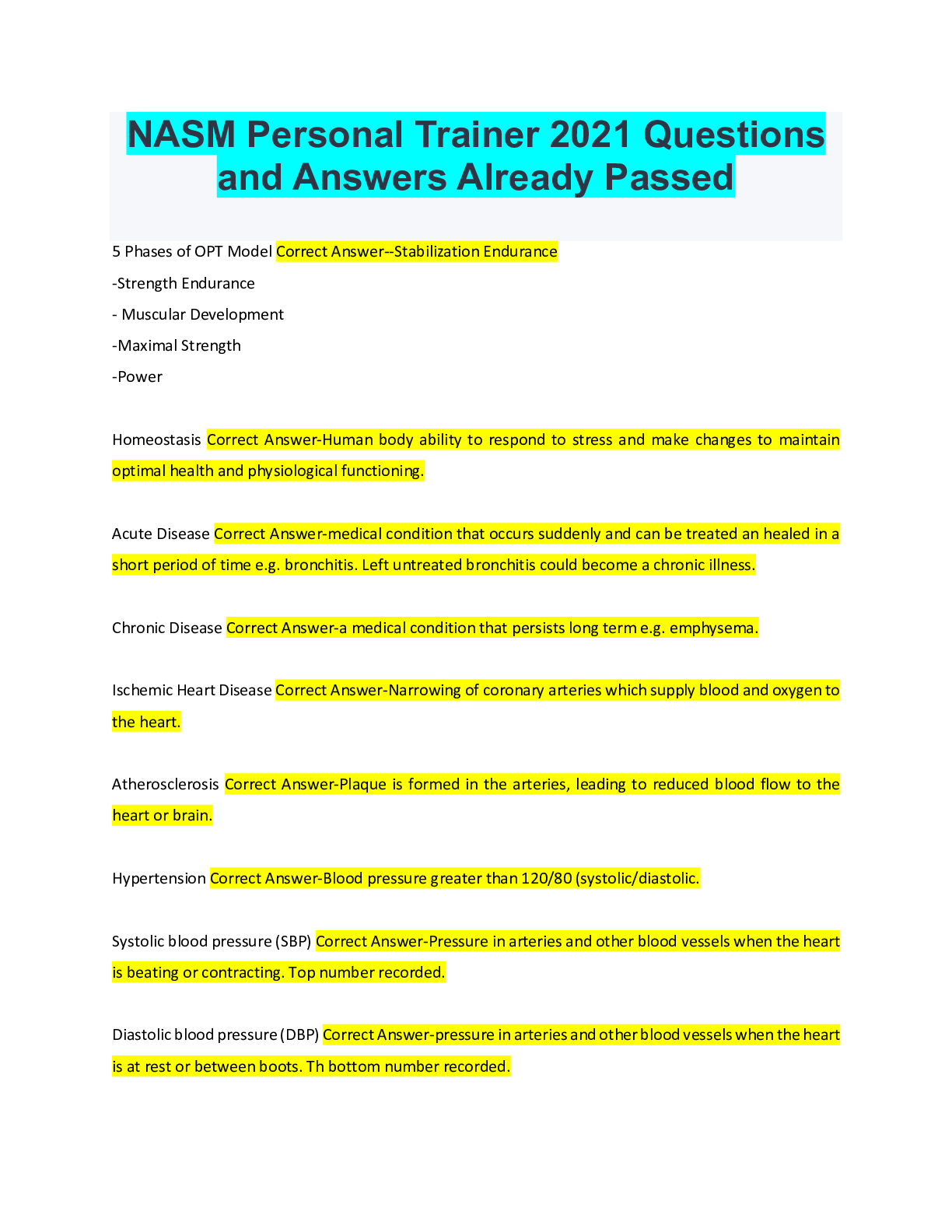 Preview of NASM Personal Trainer 2021 Questions and Answers Already Passed