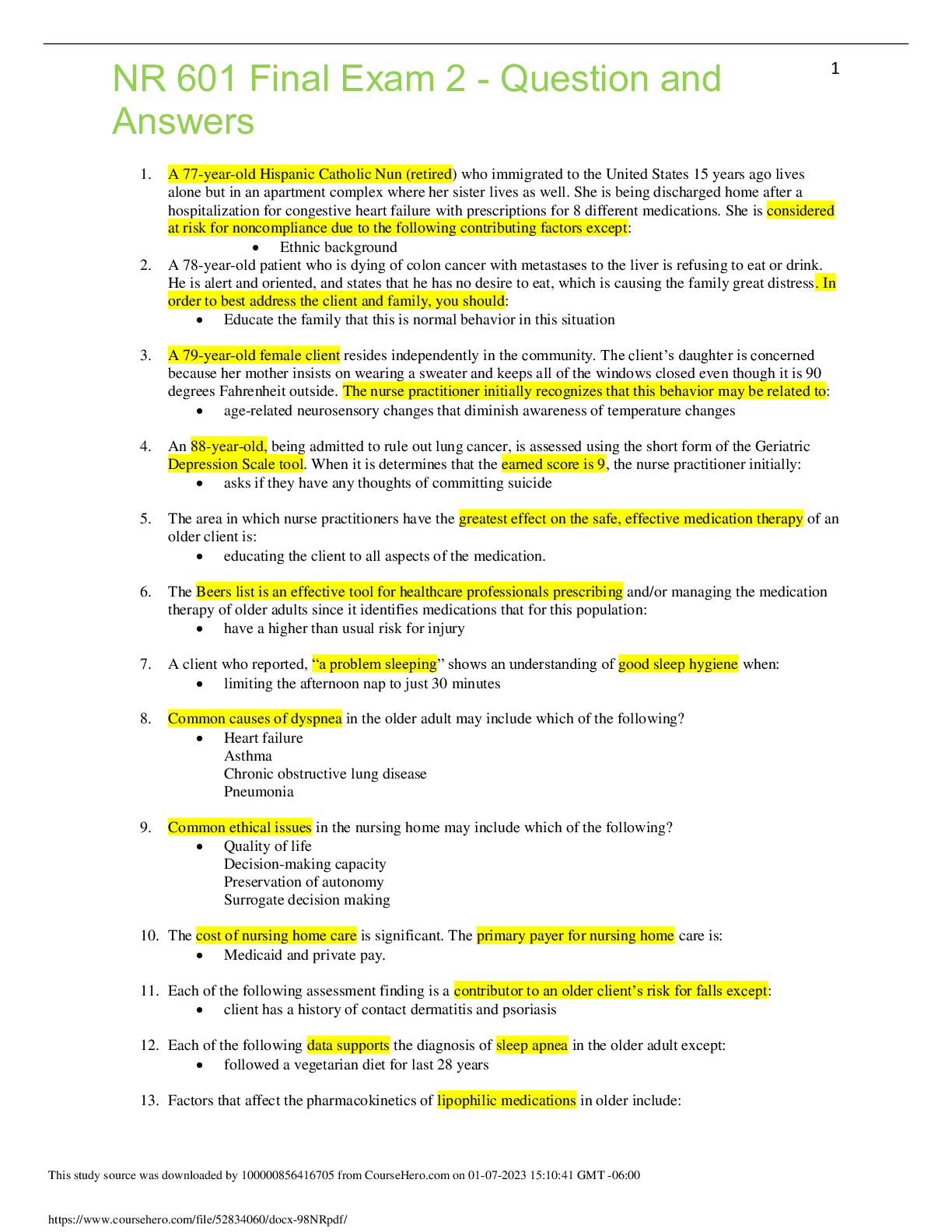 Preview image for NR 601 Final Exam 2 ( 6 Versions) -100 Question and Answers