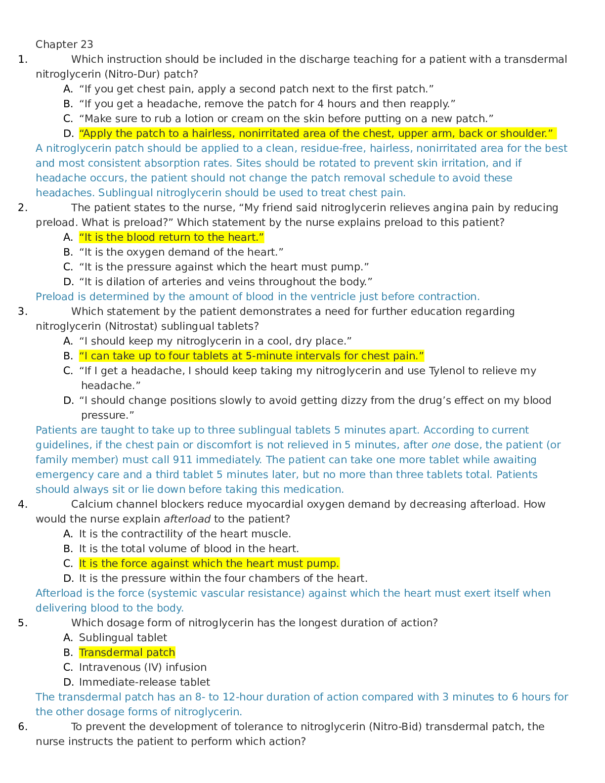Preview image for Pharm CH23 Antianginal Drugs -exam1evolve questions