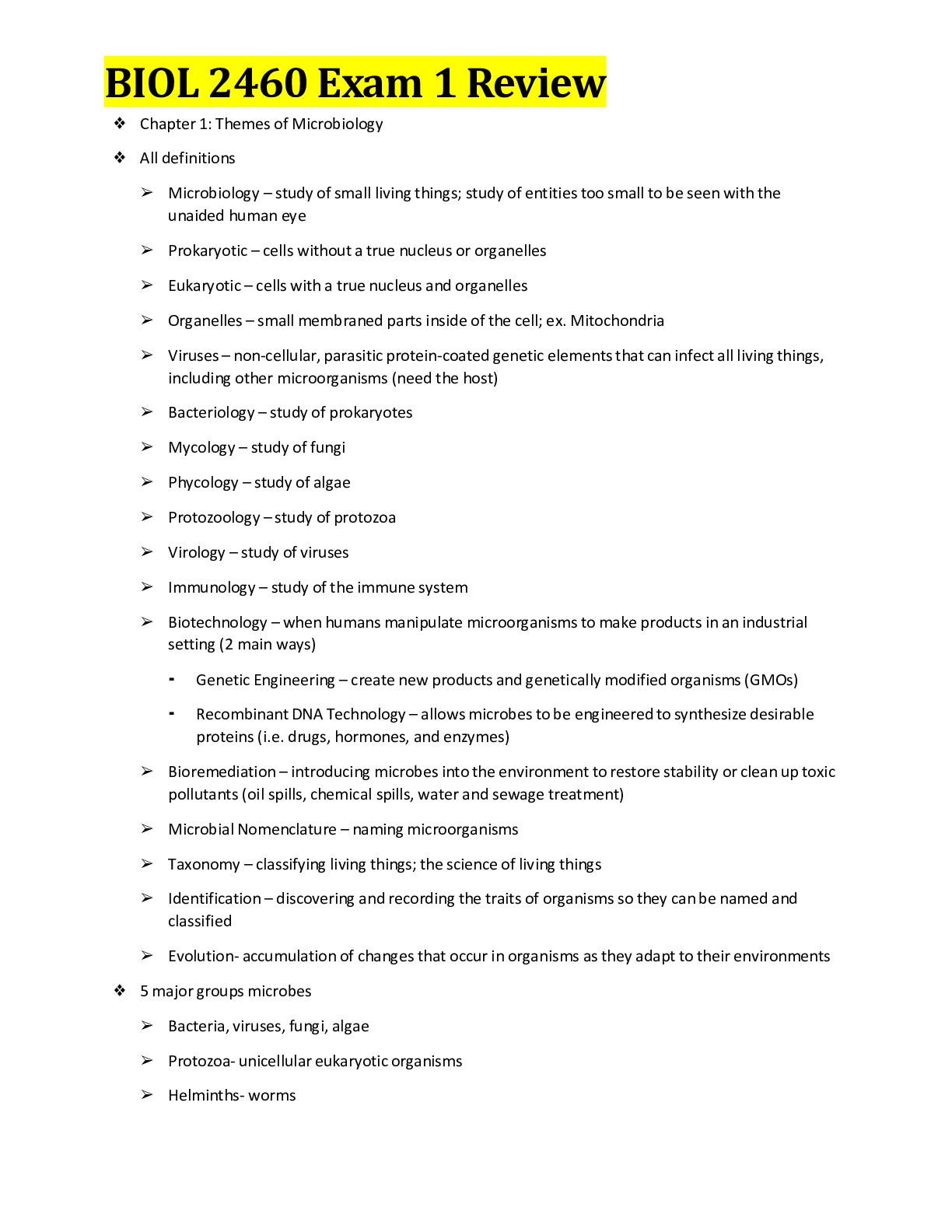 Preview image for BIOL 2460 Exam 1 Review- University of Texas Arlington | Download To Score An A