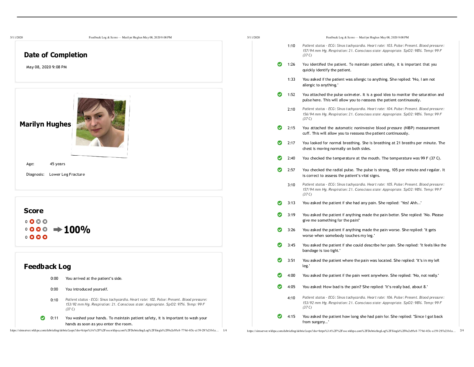 Preview image for NURS 225 Marilyn Hughes Feedback Log & Score