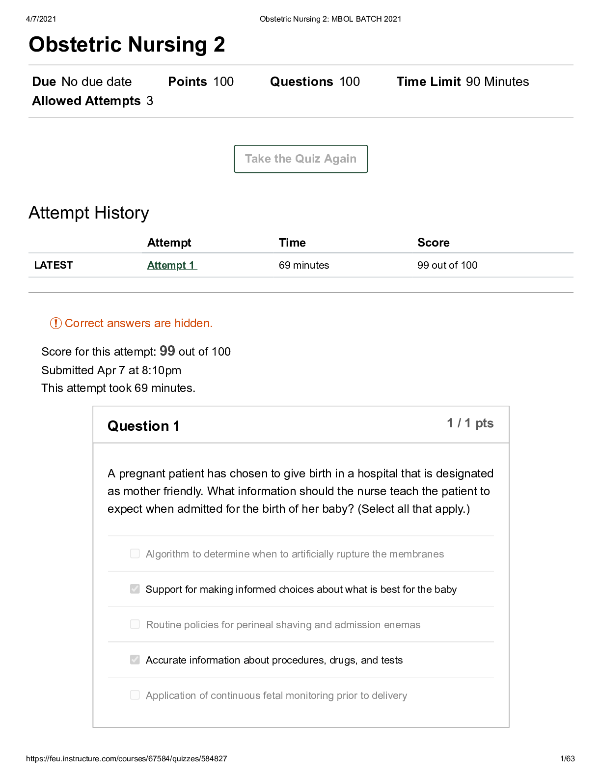 Preview image for Obstetric Nursing 2 Final Exam 2021