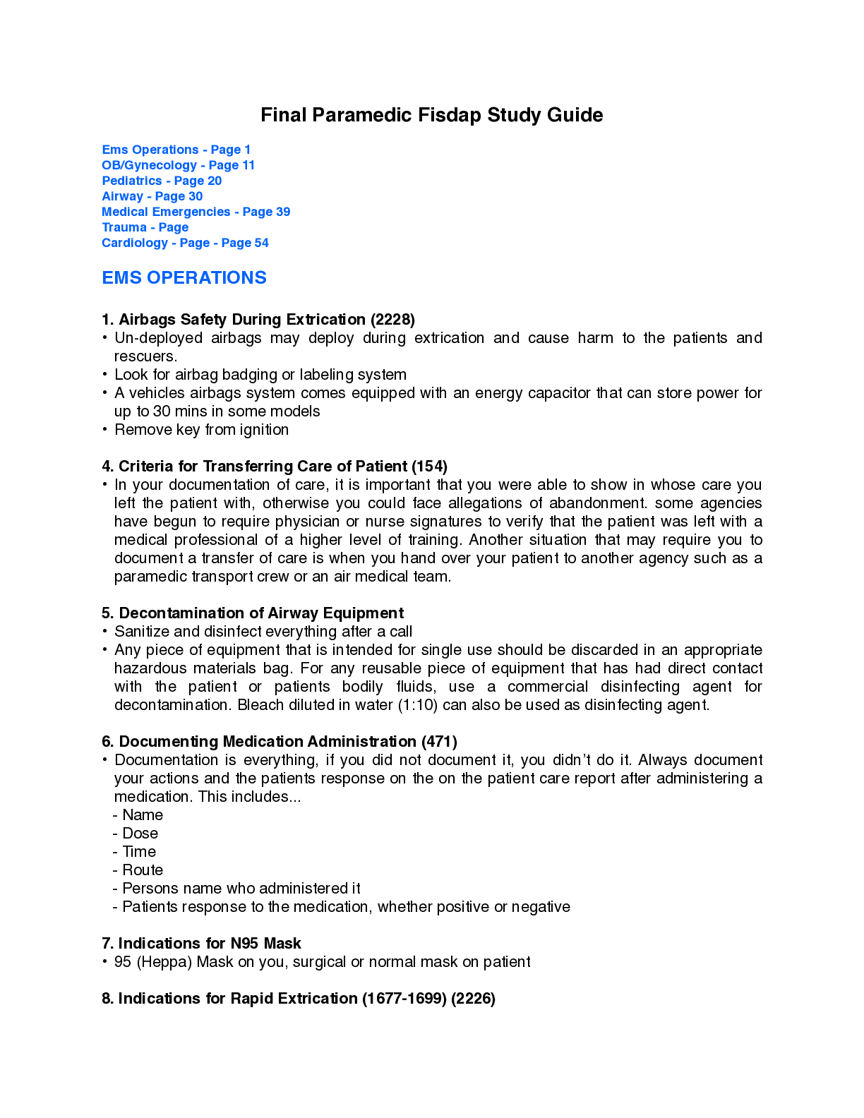 Preview image for Summary FINAL PARAMEDIC FISDAP COMPLETE STUDY GUIDE