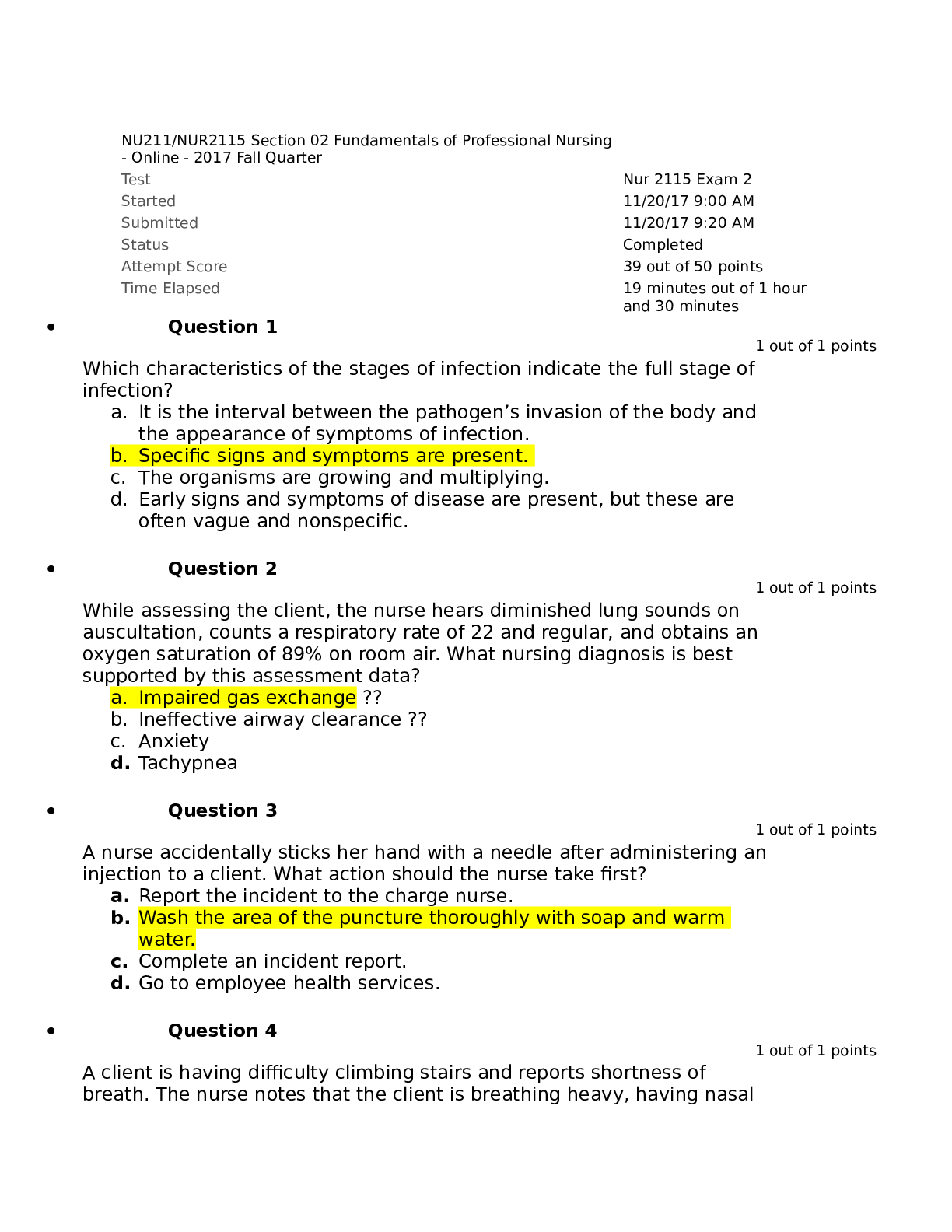 Preview image for NUR 2115 / NUR2115 EXAM 2 Section 02 Fundamentals of Professional Nursing