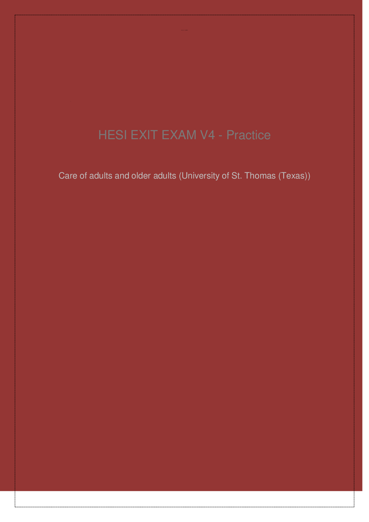 Preview image for HESI EXIT EXAM V4 - Practice  Care of adults and older adults (University of St. Thomas (Texas))