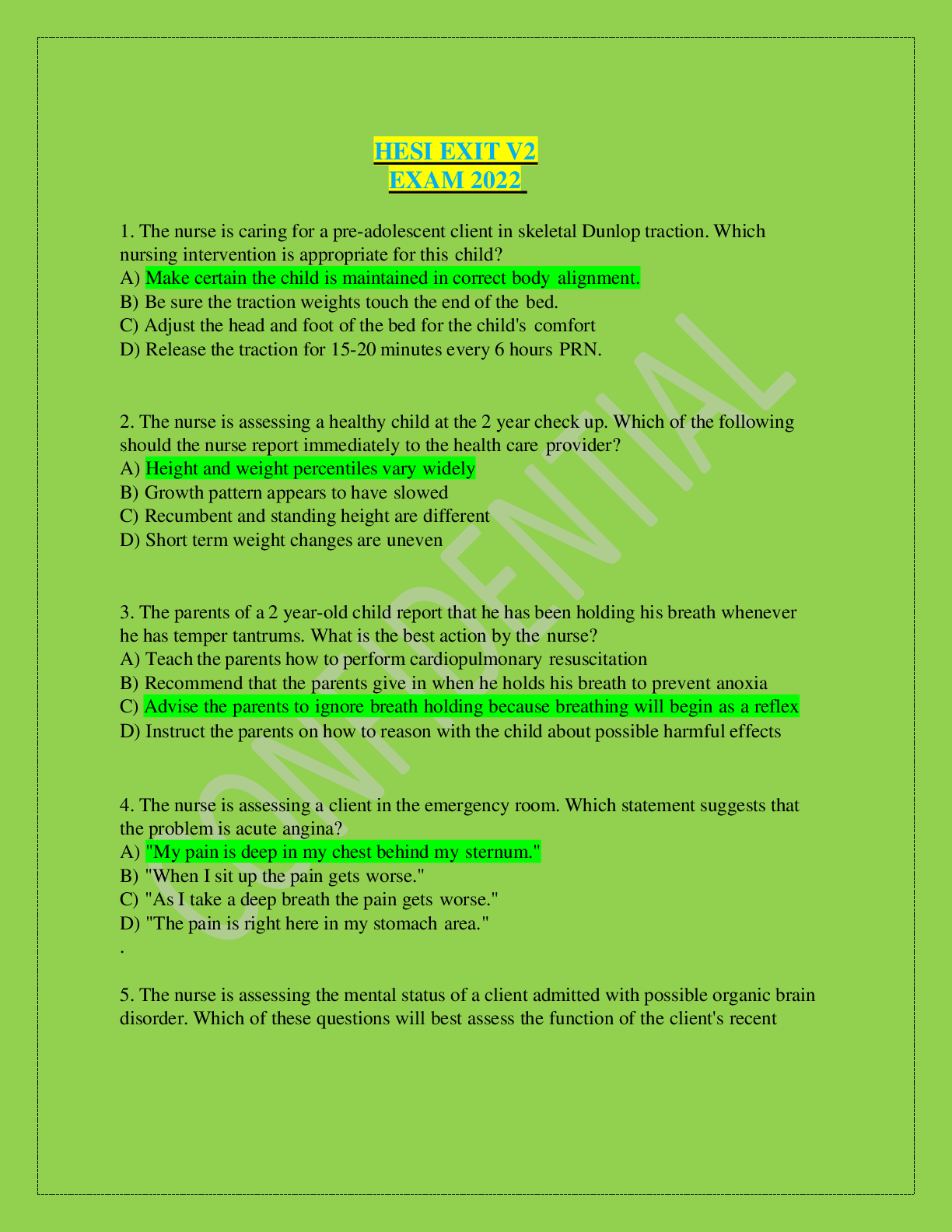 Preview of HESI EXIT V2 EXAM 2022