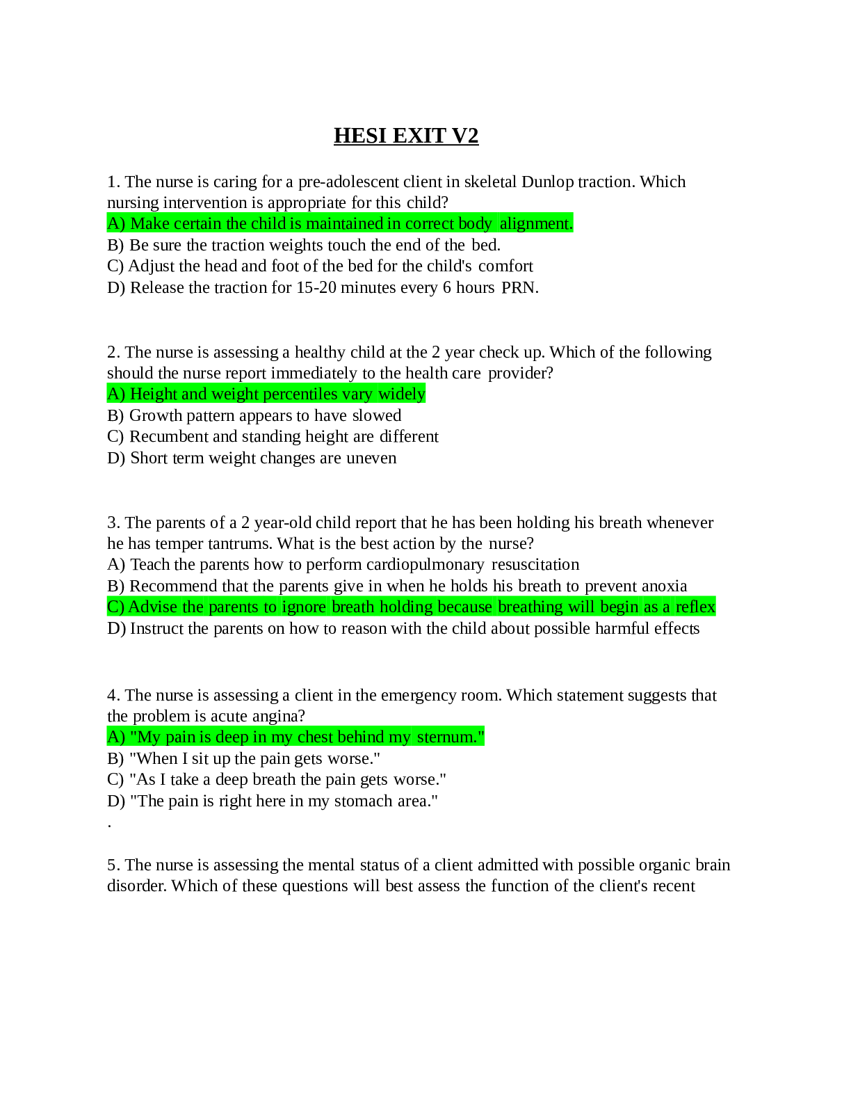 Preview image for HESI RN EXIT EXAM 150 QUESTIONS AND ANSWERS HESI EXIT V2
