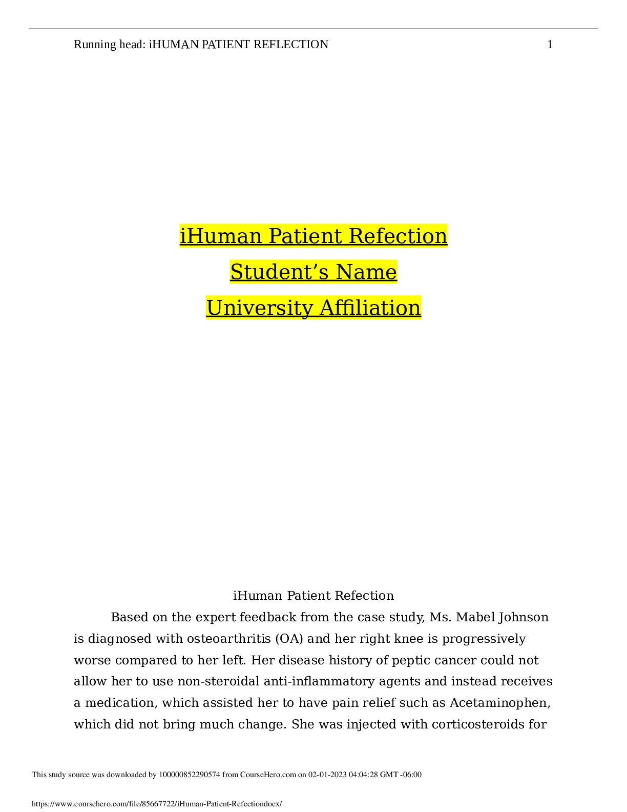 Preview image for iHuman Patient Refection