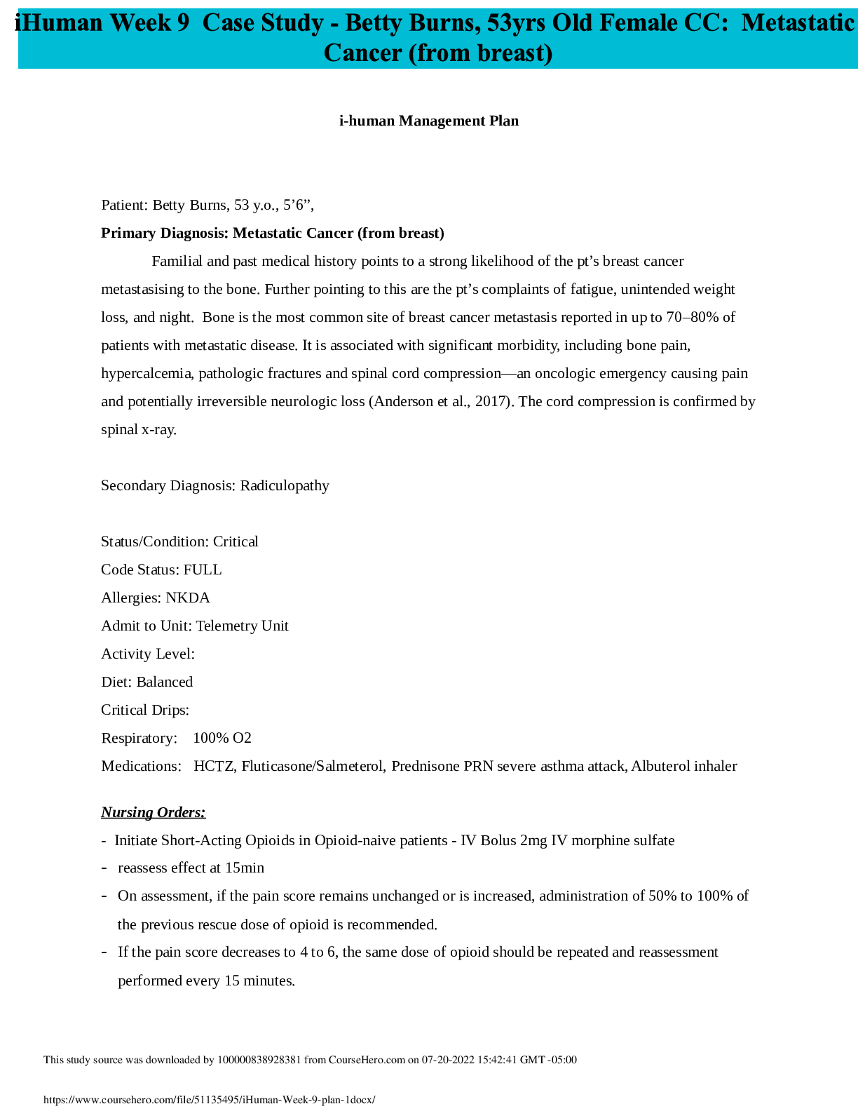 Preview image for i-human Management Plan | Betty Burn