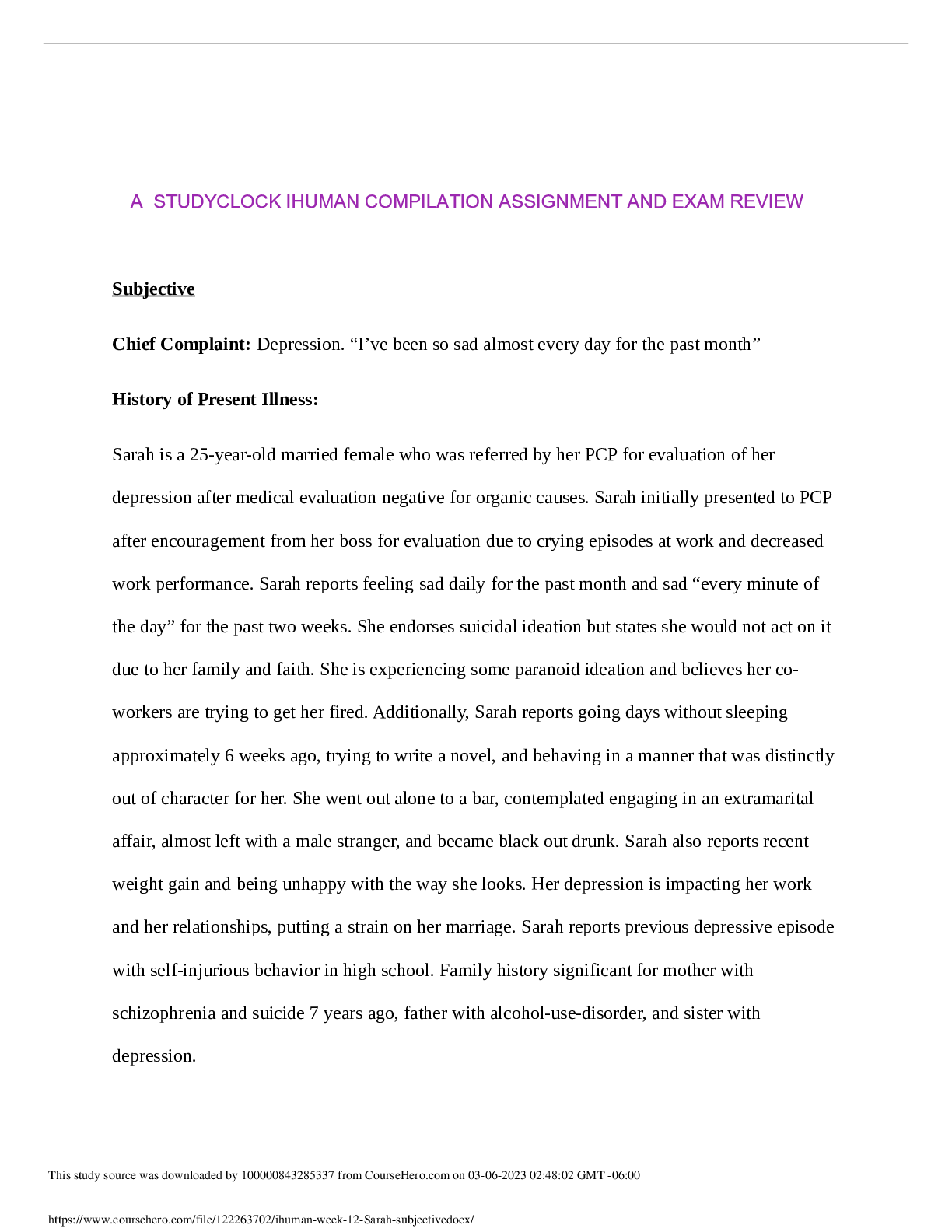 Preview image for ihuman week 12 Sarah subjective