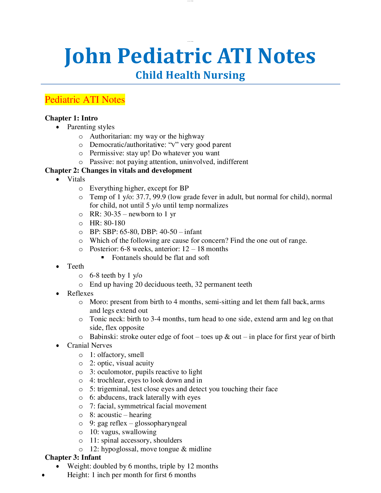 Child Health Nursing. Pediatric ATI Notes