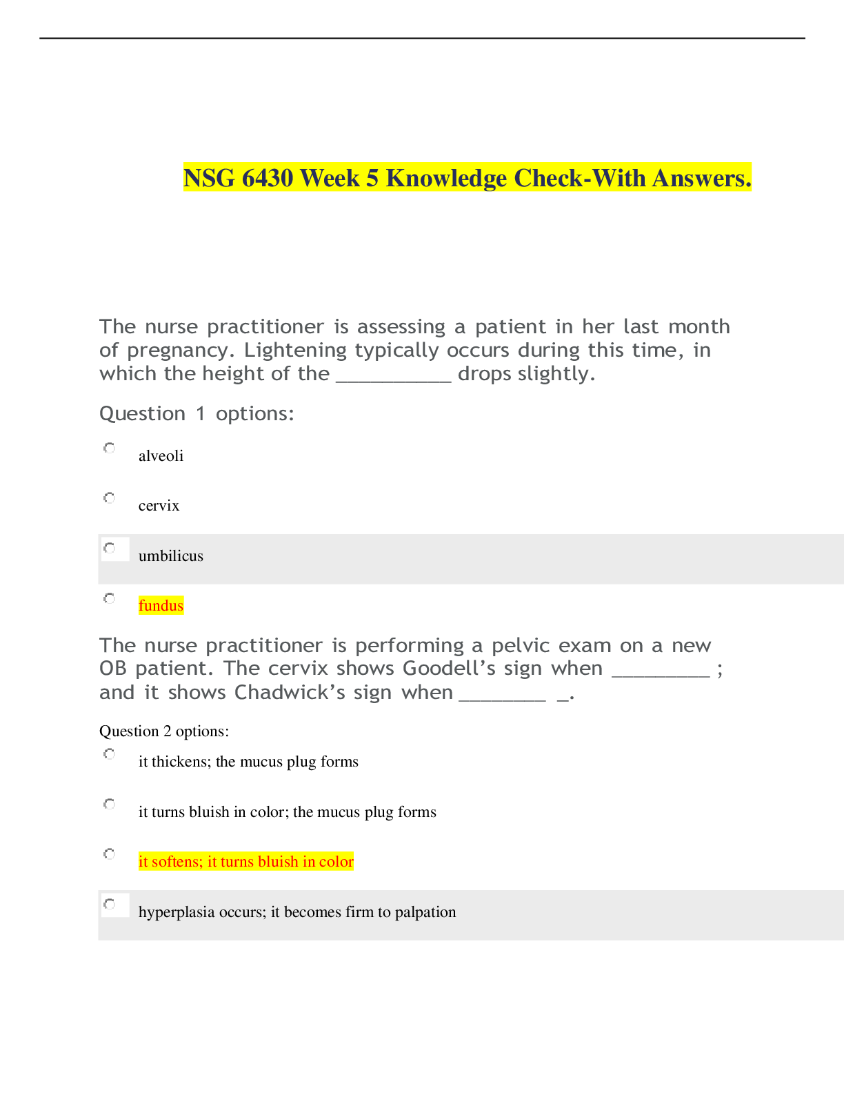 Preview image for NSG 6430 Week 5 KC 1/questions and answers/download for good scores