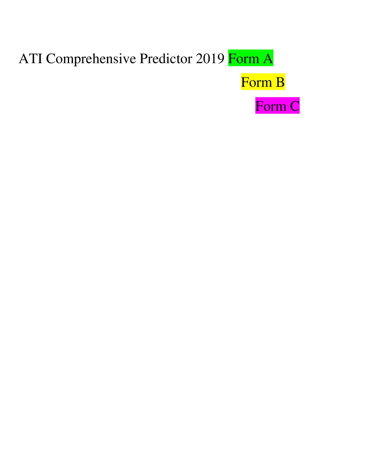 Preview image for ATI Comprehensive Predictor 2019 Form A, Form B,Form C