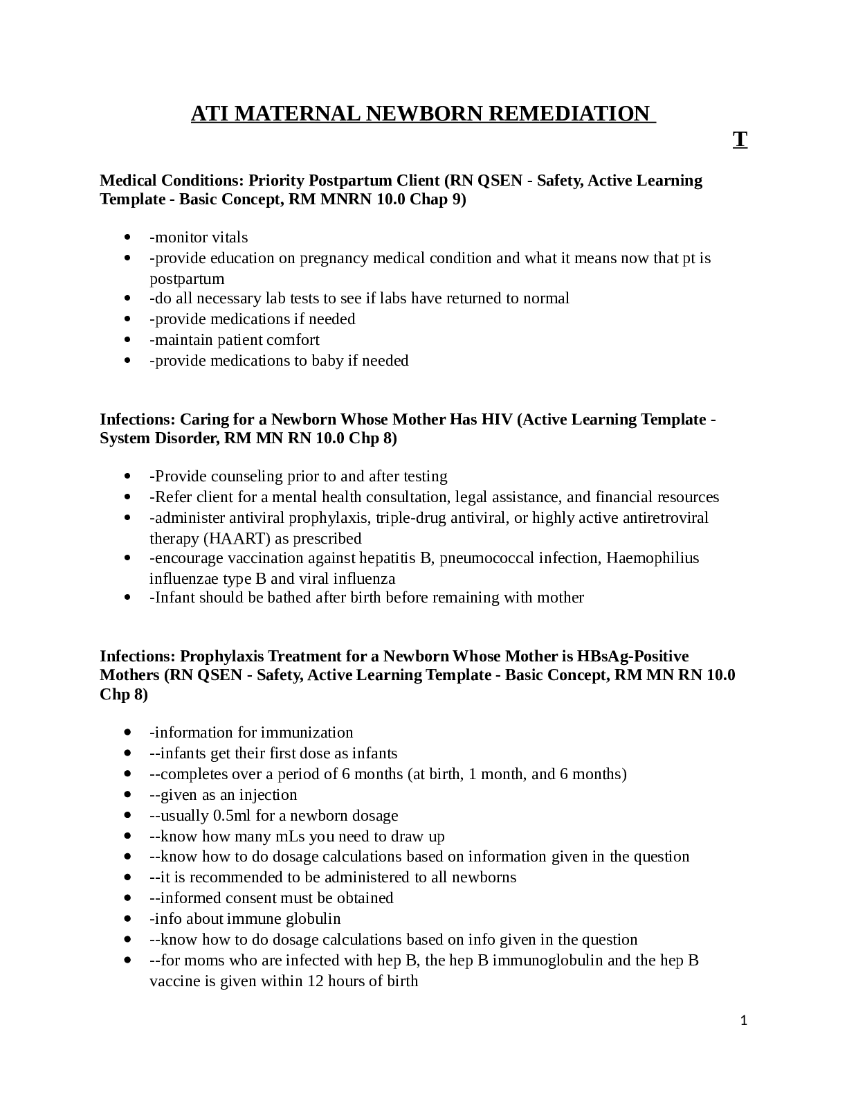 Preview image for ATI MATERNAL NEWBORN REMEDIATION (Latest 2021)