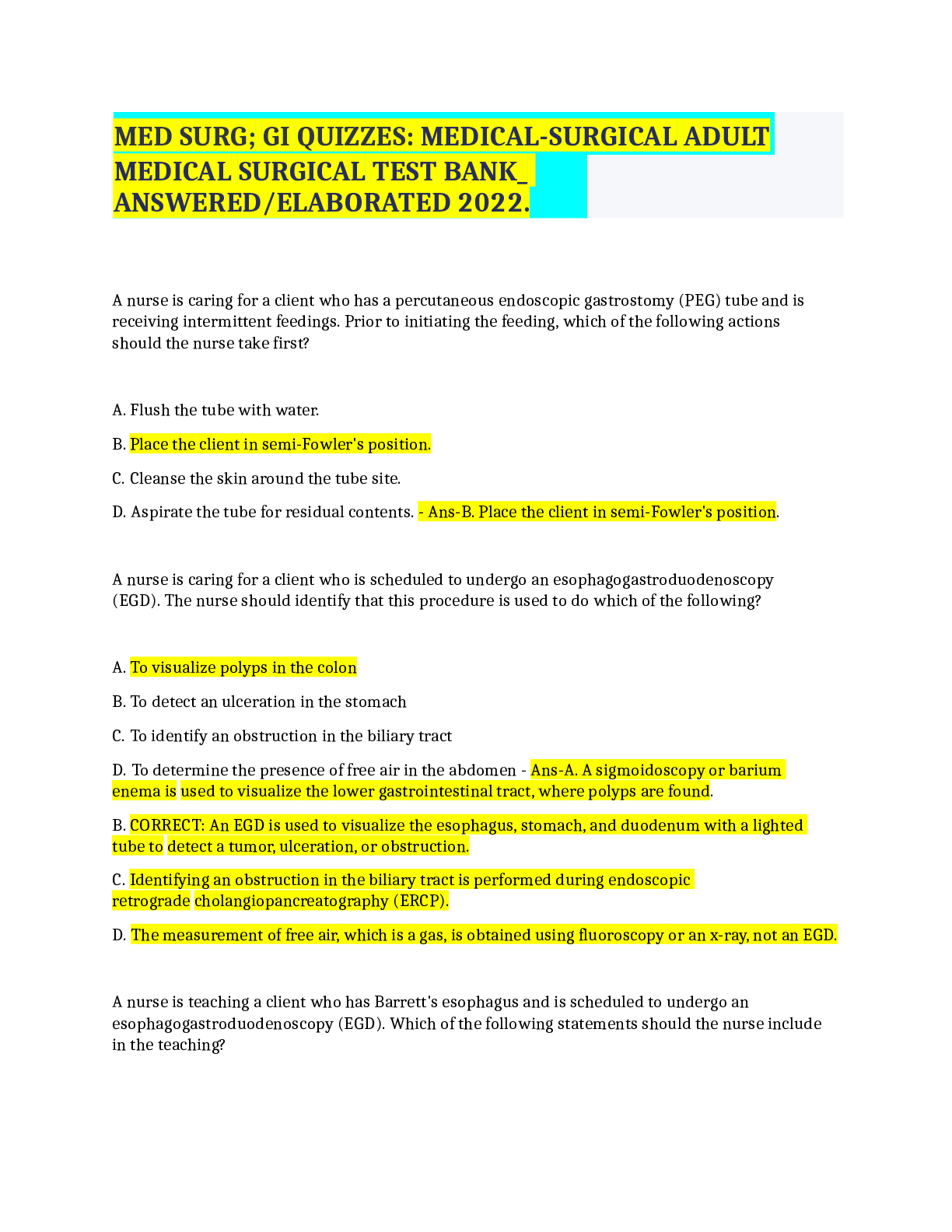 Preview image for ATI MED SURG EXAM QUESTIONS AND ANSWERS 2022 GRADED A