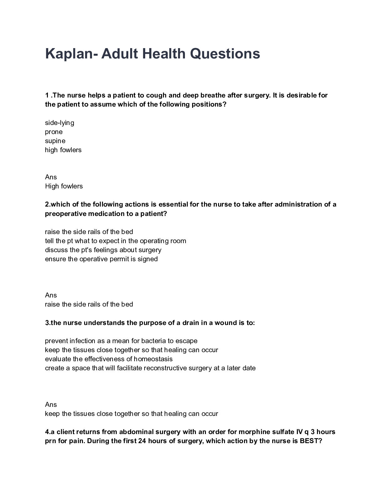 Preview image for ATI MEDSURG TEST BANK - Adult Health  Questions