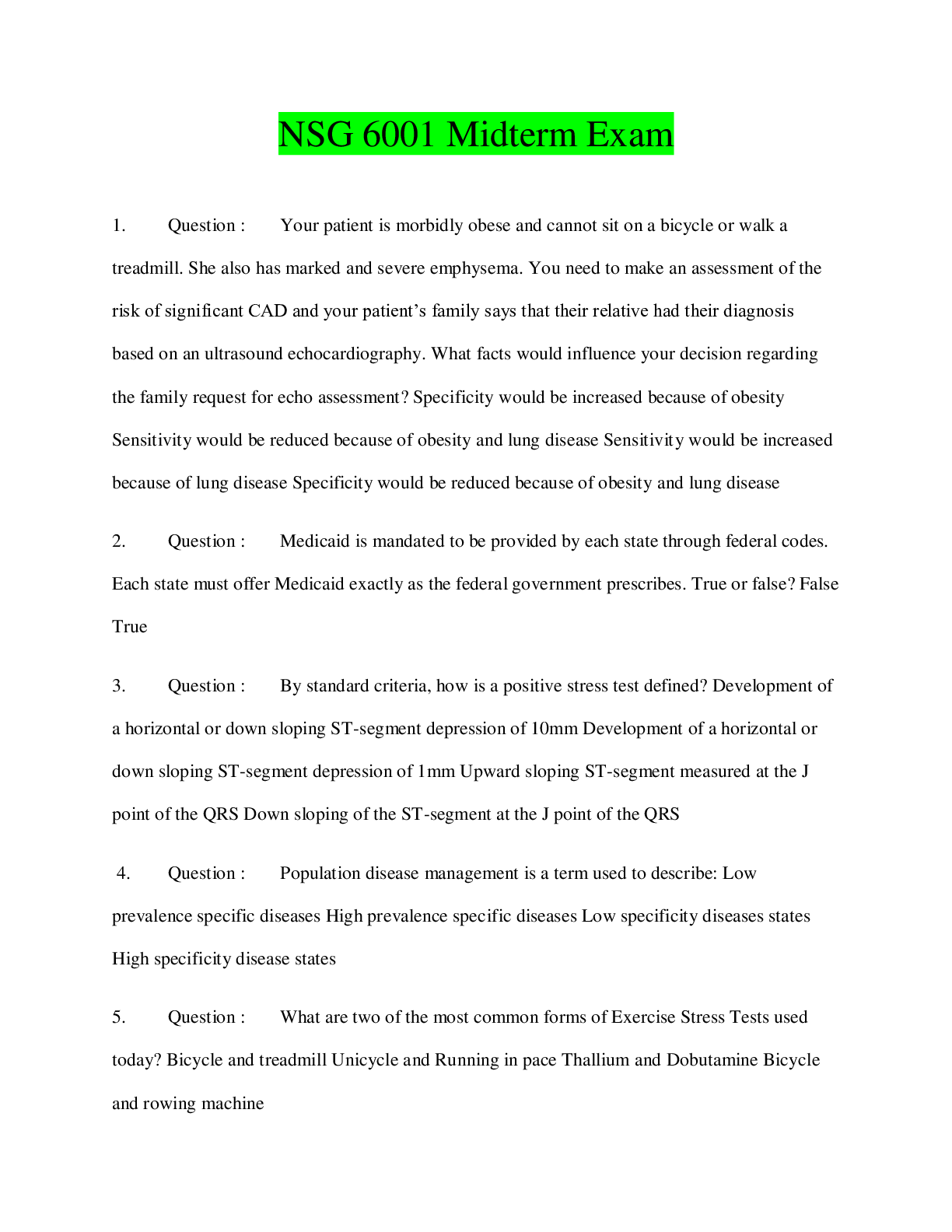 Preview image for NSG 6001 Midterm Exam 2 (Download to score An A)