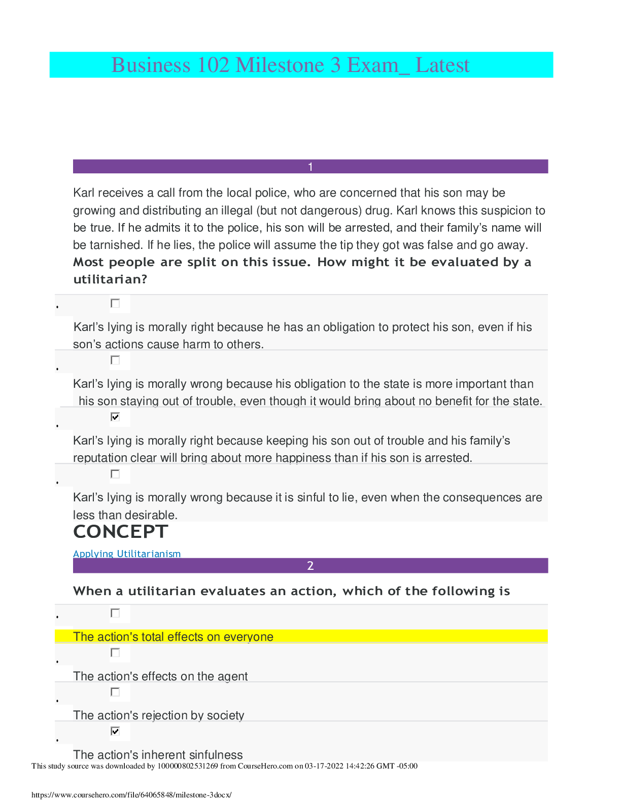 Preview image for Business 102 Milestone 3 Exam_ Latest,100% CORRECT