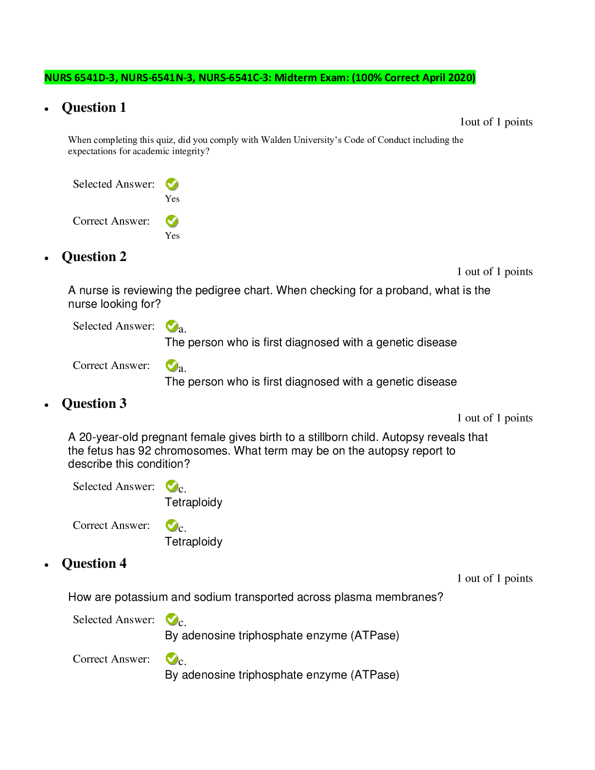 Preview image for NURS 6541D-3, NURS-6541N-3, NURS-6541C-3: Midterm Exam: all correct answers(100% Correct April 2020) Walden university