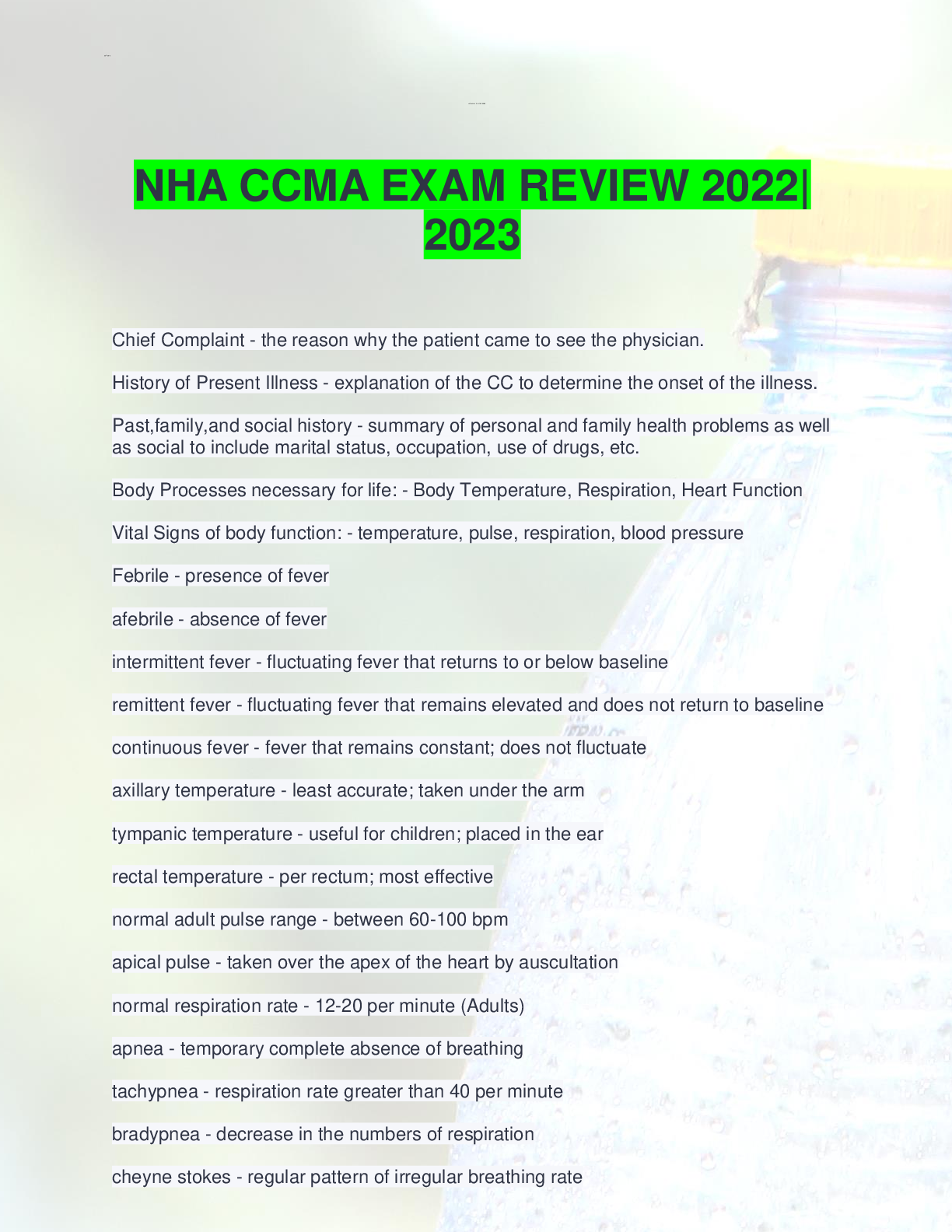 Preview image for NHA CCMA EXAM REVIEW 2022| 2023