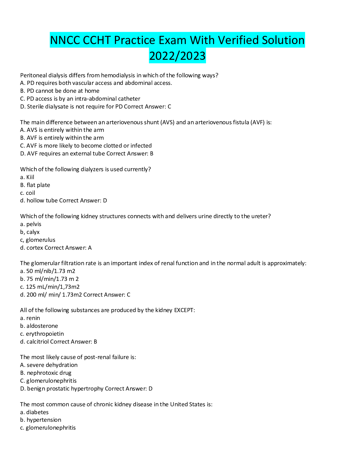 Preview image for NNCC CCHT Practice Exam With Verified Solution 2022/2023