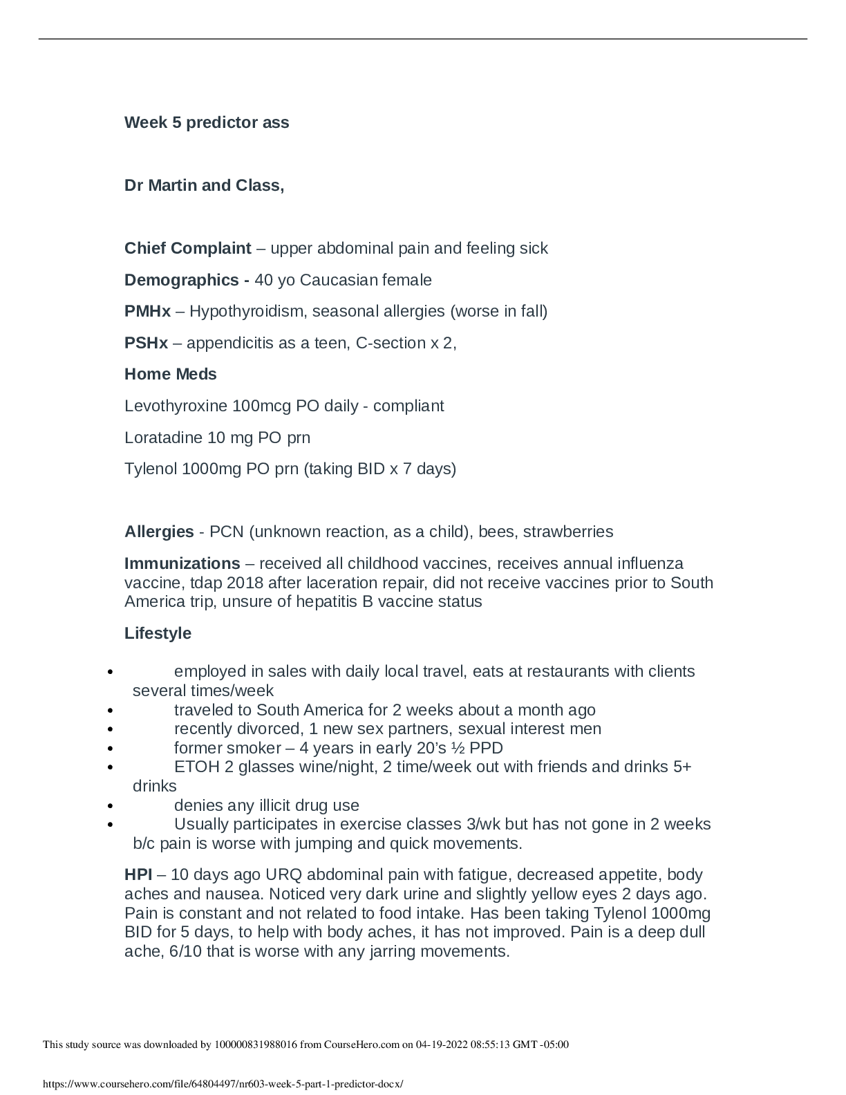 Preview image for Chamberlain College of Nursing - NURSING NR603 week 5 part 1 predictor/Already Graded A