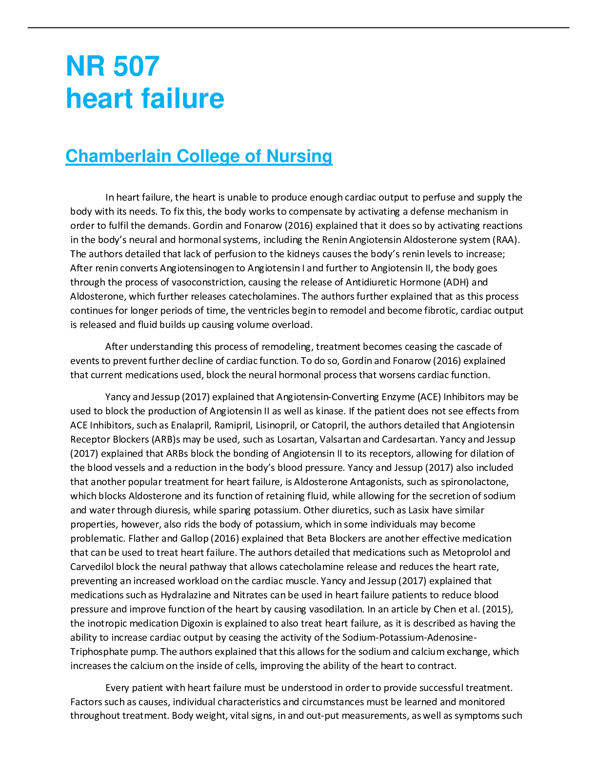 Preview image for NR 507 Week 3 Discussion Question: Congestive Heart Failure  WITH CORRECT RESEARCH ANSWERS AND GUARANTEED GRADE A+ SCORE