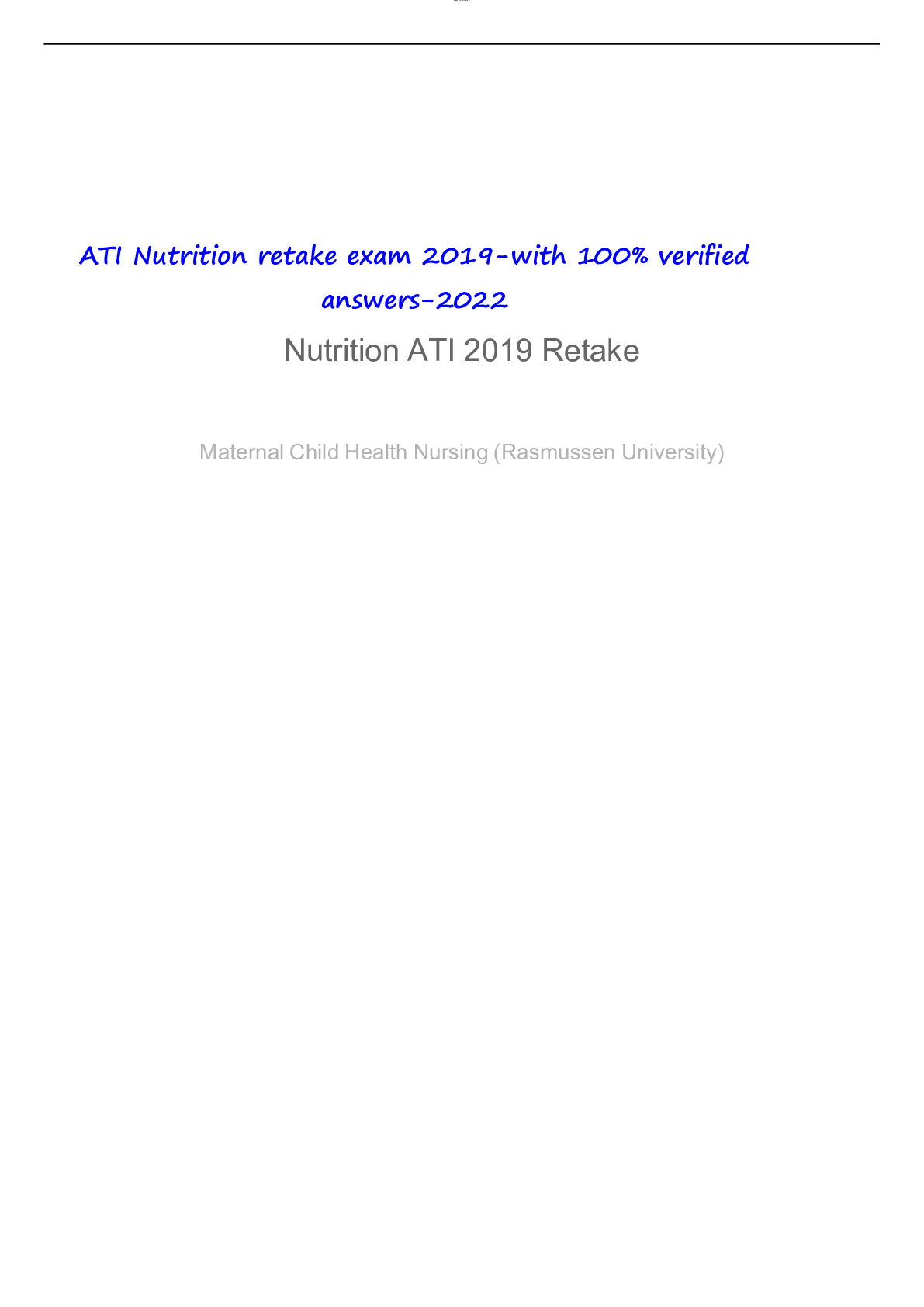 Preview of ATI NUTRITION PROCTORED EXAM RETAKE 2019