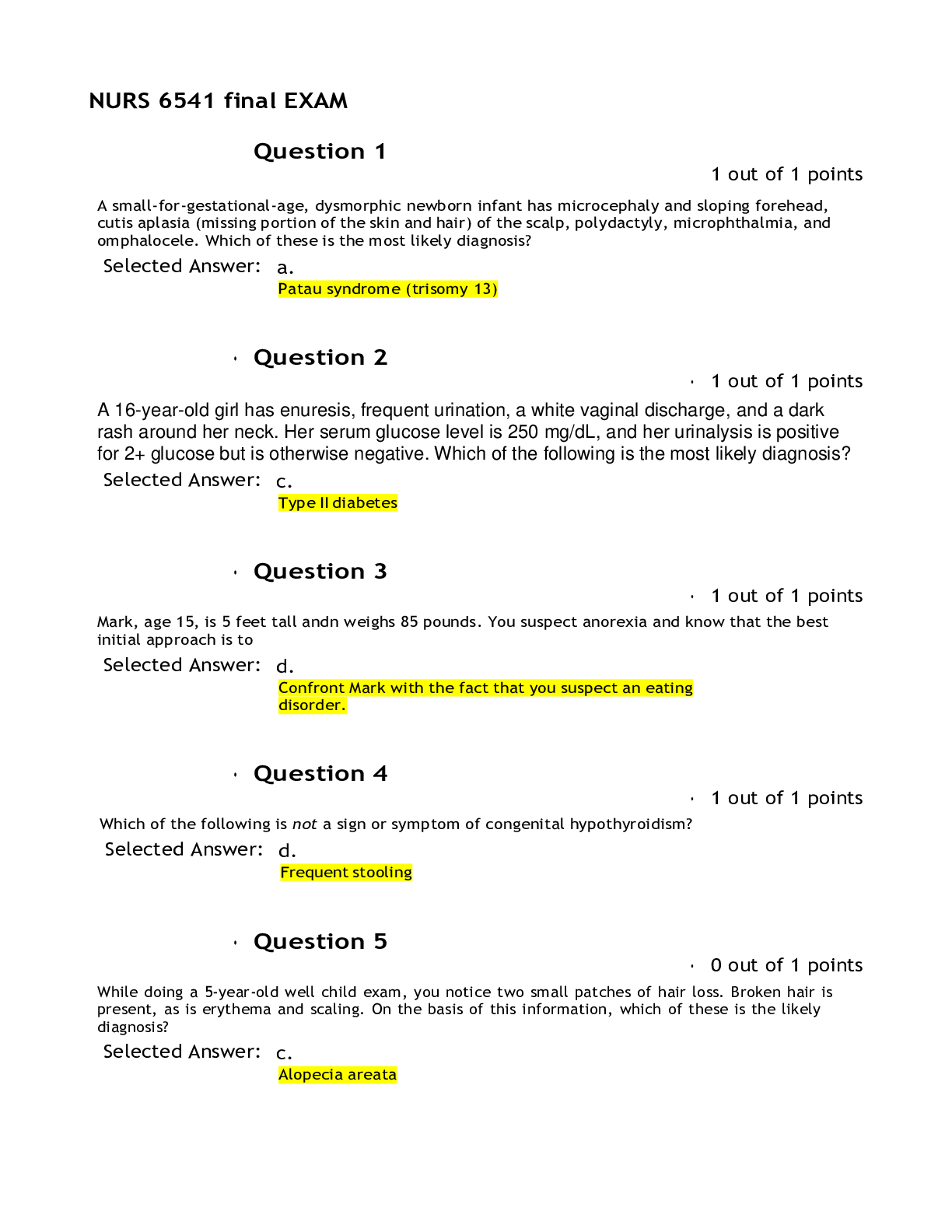 Preview image for pedi nurs6541 final A+