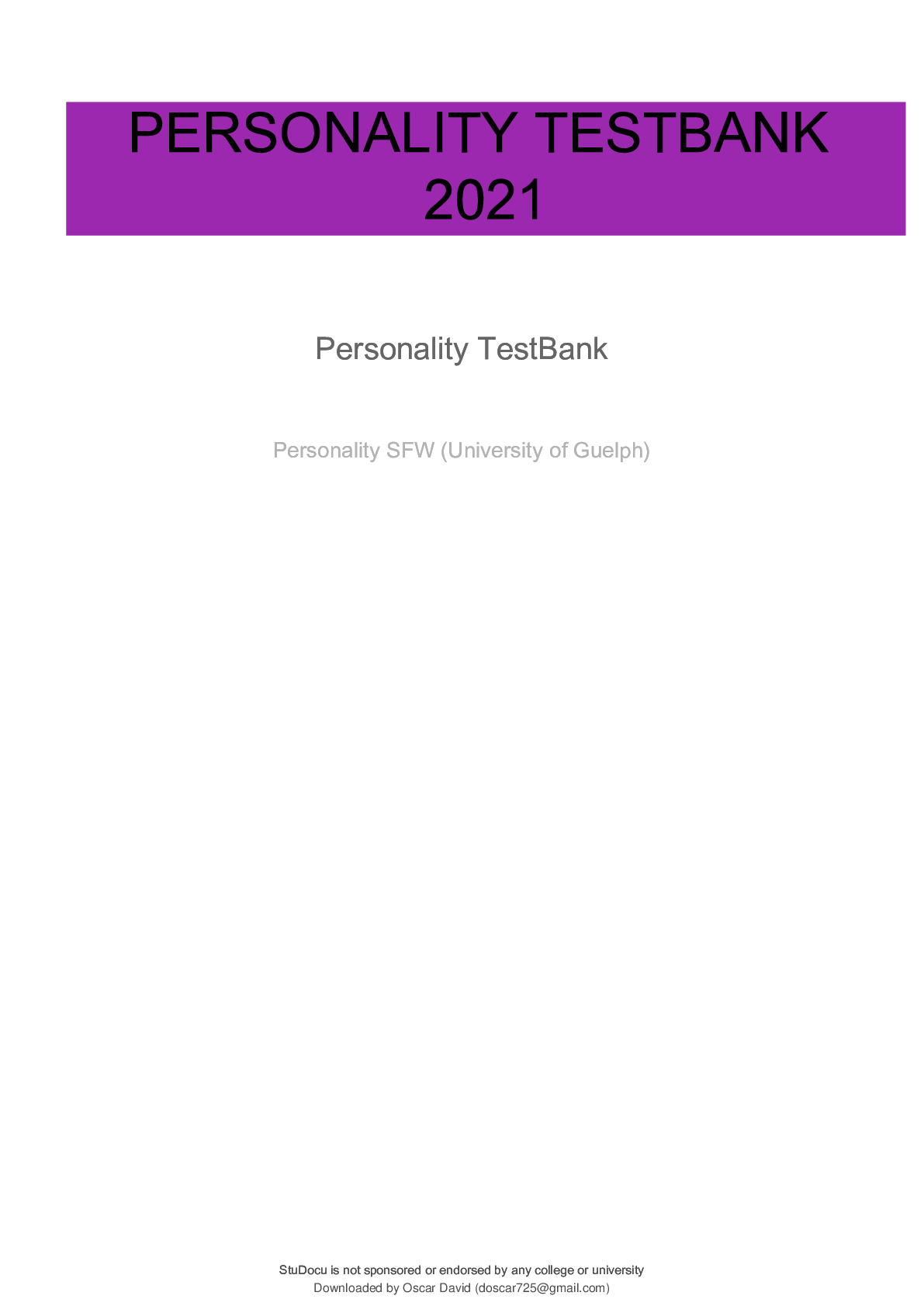 Preview image for PERSONALITY TESTBANK 2021