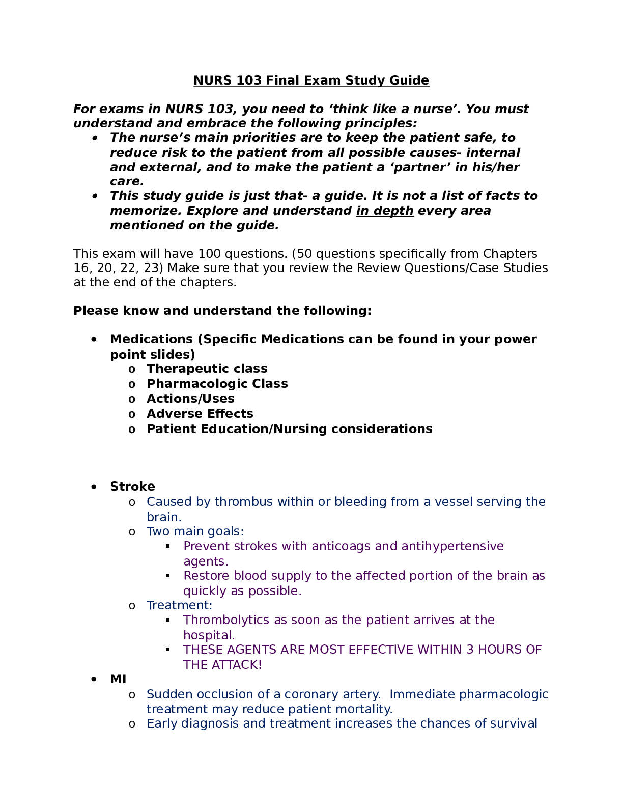 Preview image for NURS 103 Pharmacology Final Exam Study Guide 2022/2023